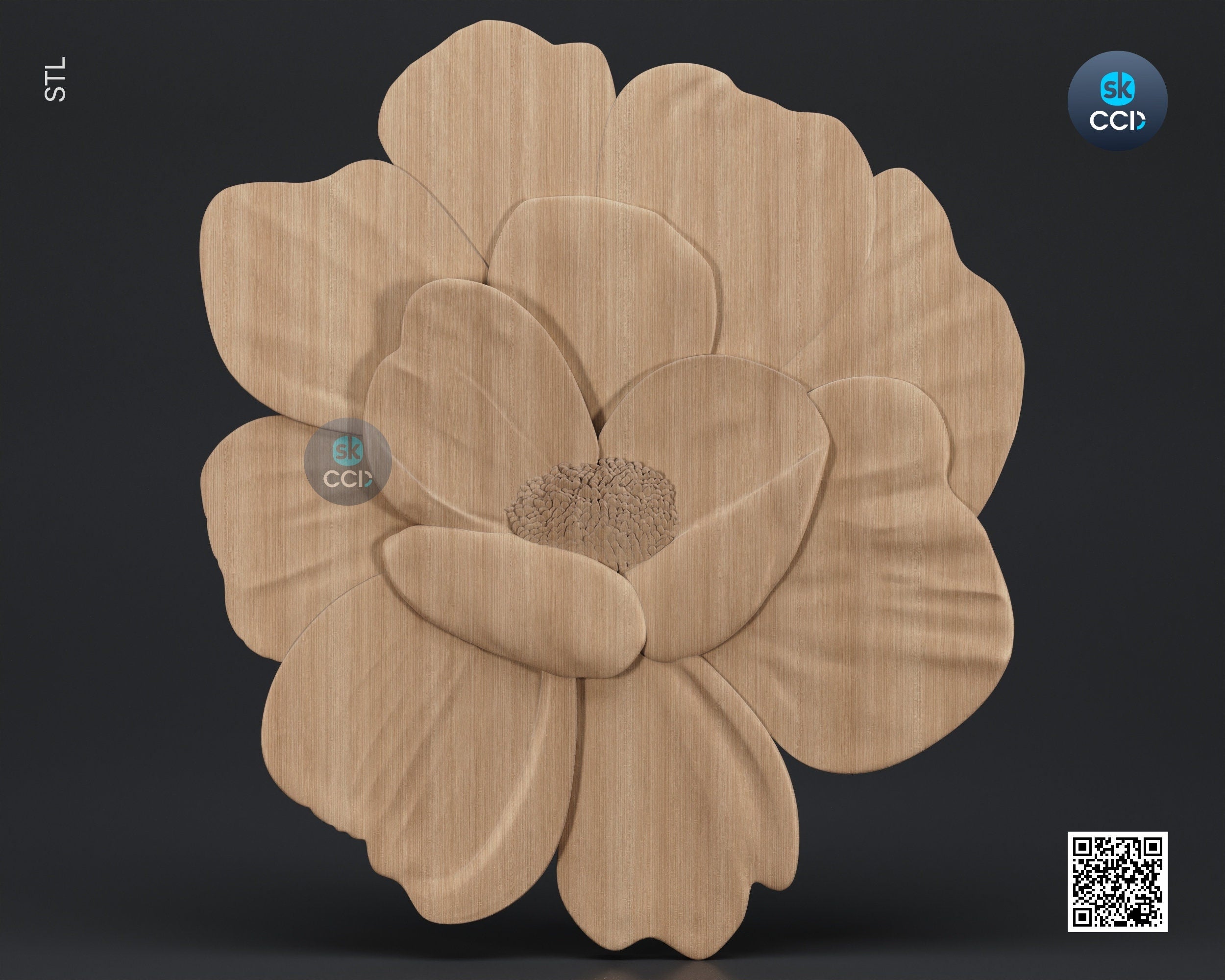 Wood Wall Art, Peony STL Model, CNC Router Carving ArtCAM File, Wall Sculpture, Wood Carving, 3D Model
