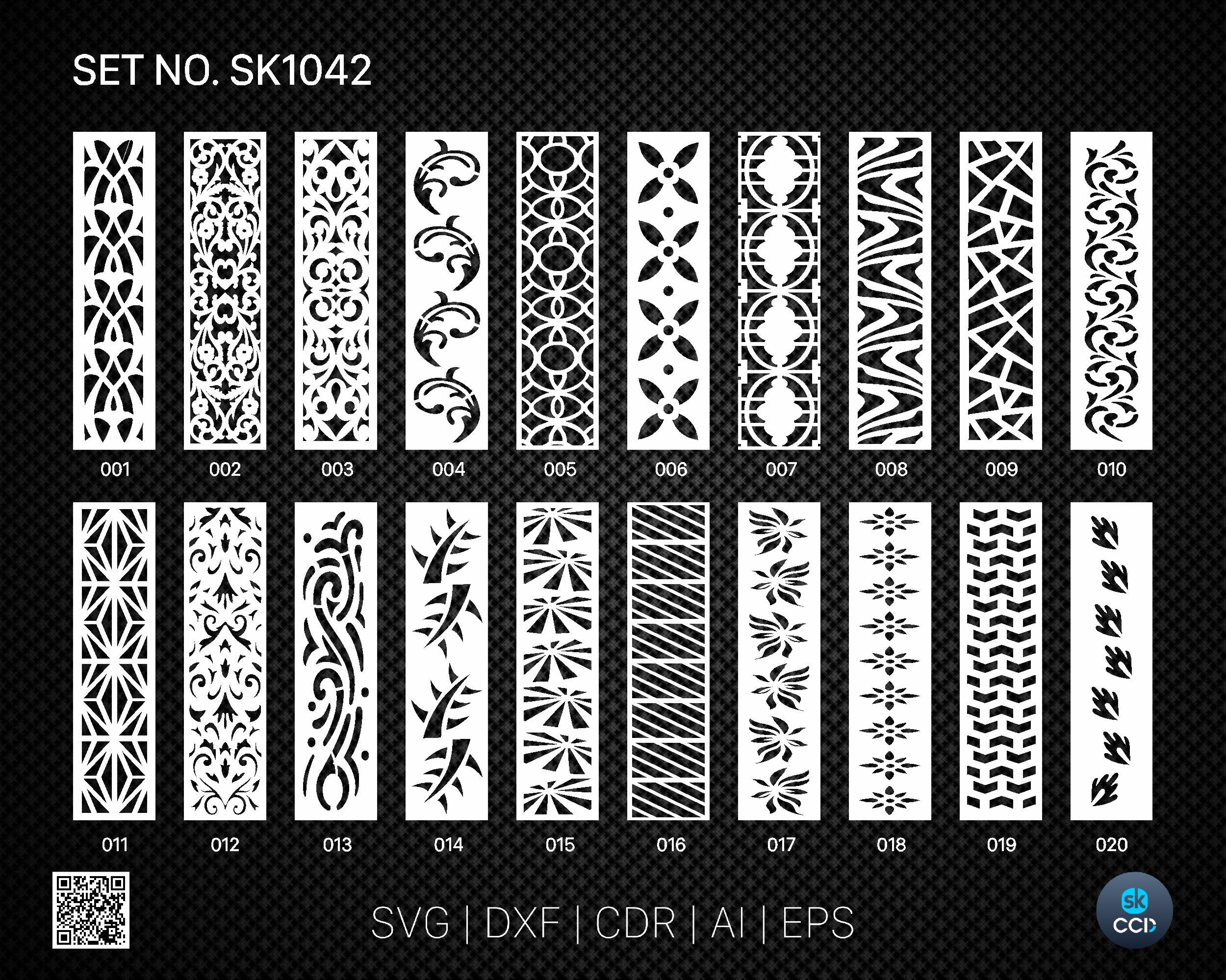 20 Decorative panel | Set SK1042 | Room Divider, Screen, Partitions, Door Panel Laser, Cnc, Plasma, Cricut File CDR, Svg, AI, Dxf, Eps