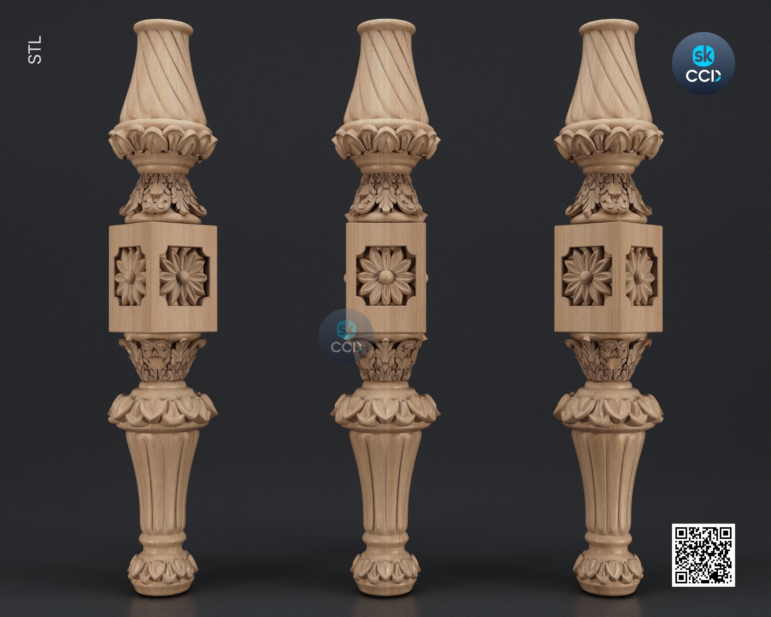 Furniture Leg 3D Model For Cnc Router, Wood Carving Digital File, Column Design, Model No. SKWL1007