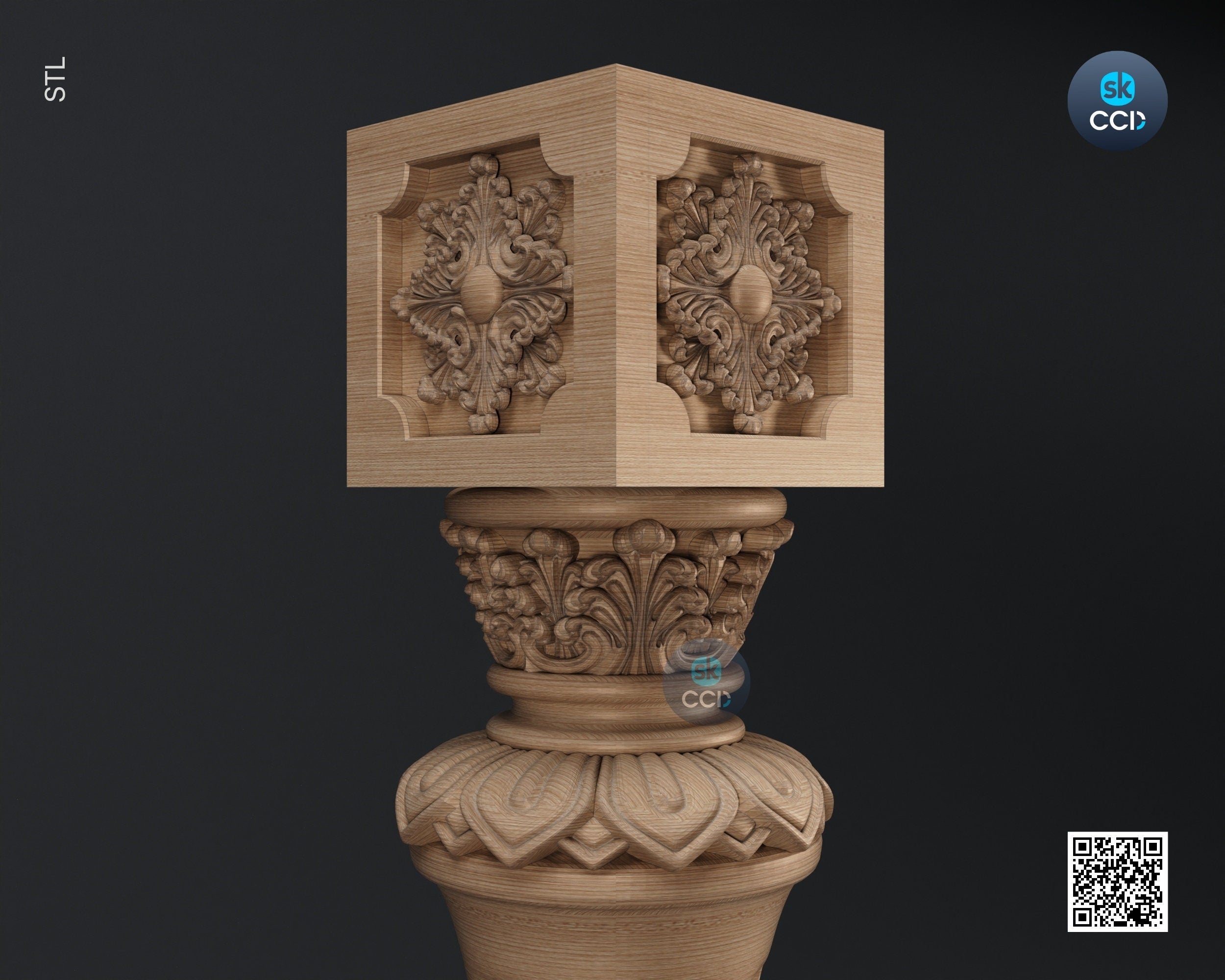 Furniture Leg 3D Model For Cnc Router, Wood Carving Digital File, Column Design, Model No. SKWL1035