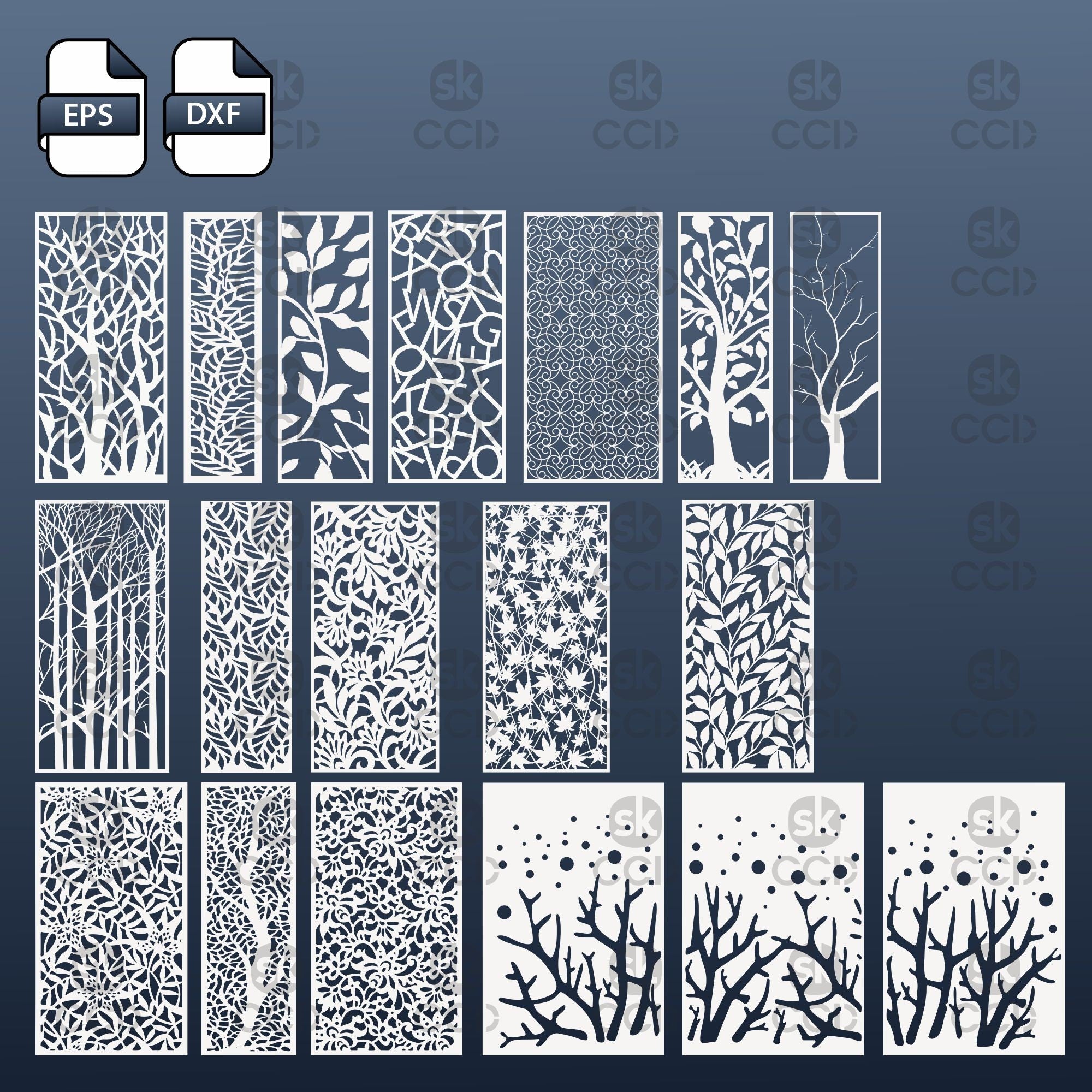 Wall Panel, 23 Patterns of art deco for decorative partitions, Laser Cutting File Dxf, Svg, Cdr, Eps Vector files