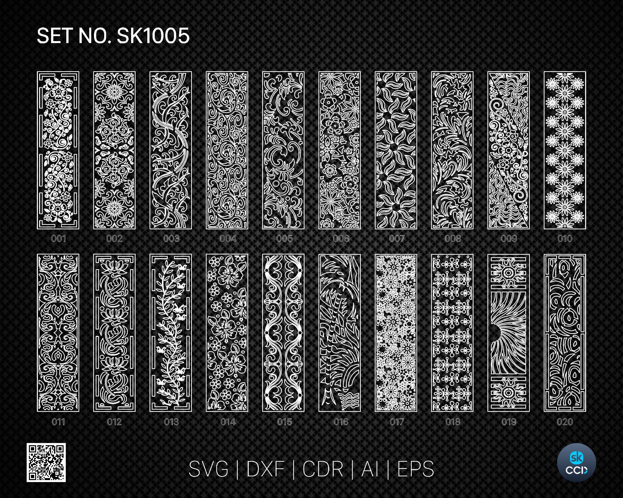 20 Decorative panel | Set SK1005 | Room Divider, Screen, Partitions, Door Panel Laser, Cnc, Plasma, Cricut File CDR, Svg, AI, Dxf, Eps