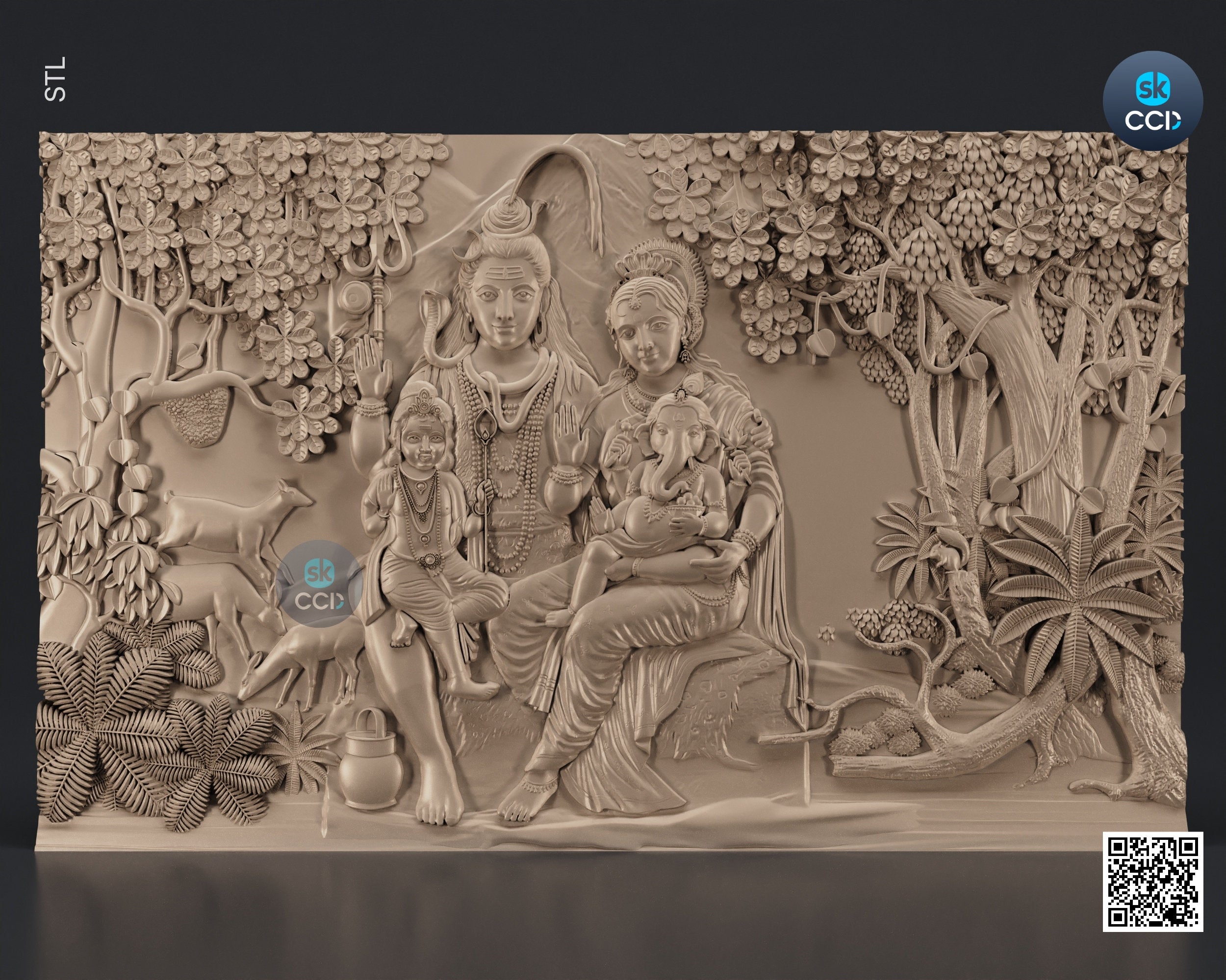Lord Shiva Parvati STL 3D Model, Carvign Model, CNC Router Carving ArtCAM File, CNC files, Wood, Art, Wall Decor 3D1071