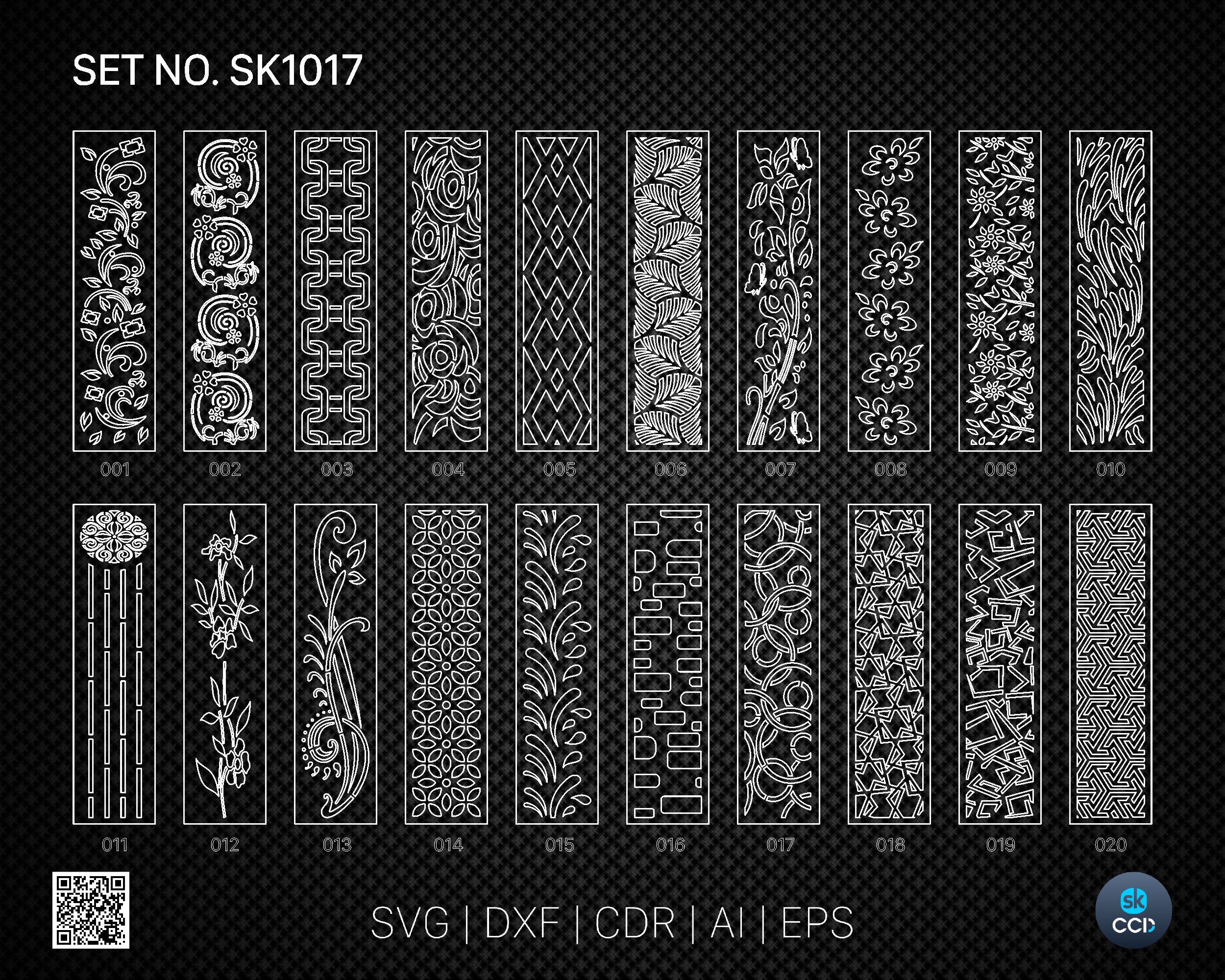 20 Decorative panel | Set SK1017 | Room Divider, Screen, Partitions, Door Panel Laser, Cnc, Plasma, Cricut File CDR, Svg, AI, Dxf, Eps