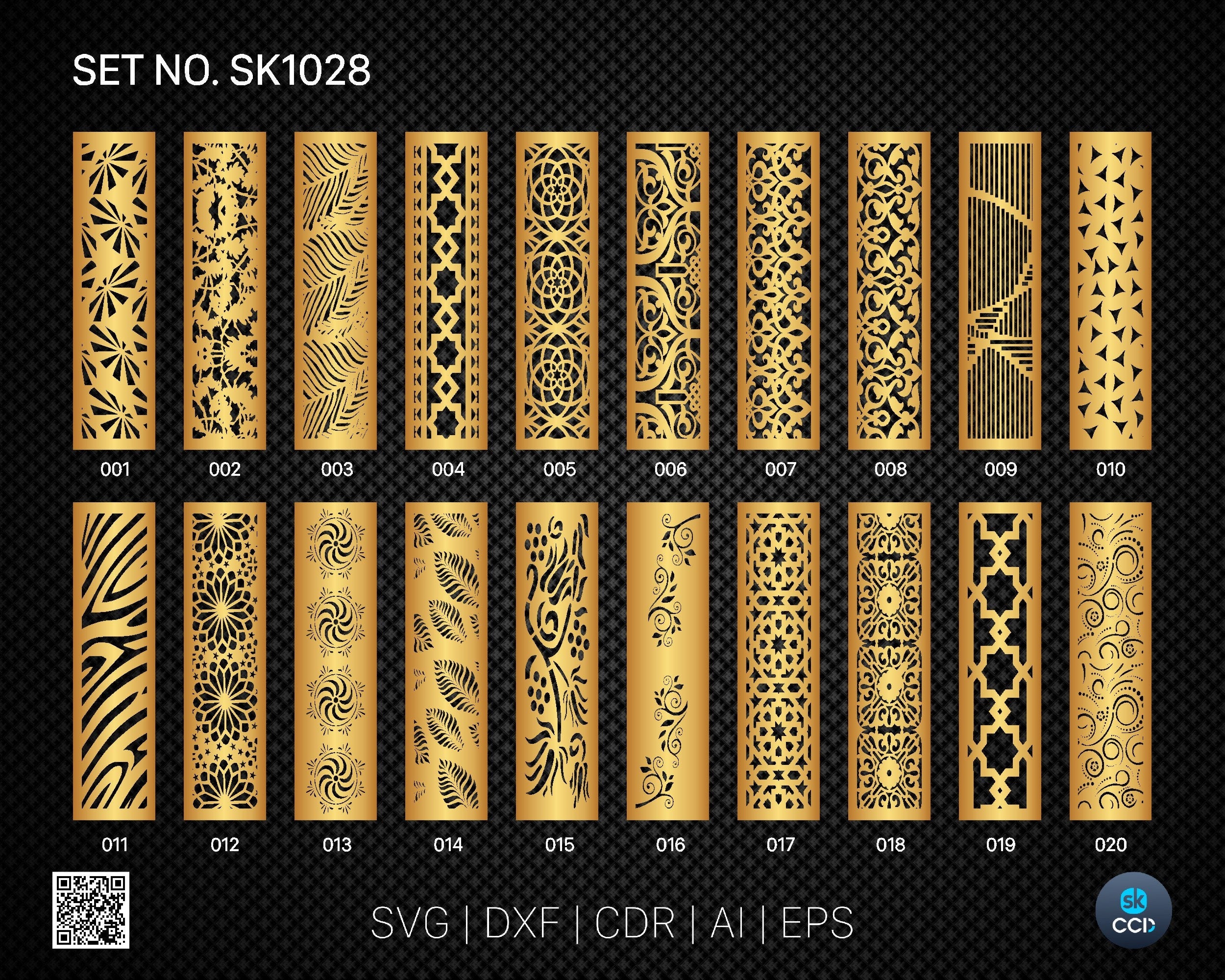 20 Decorative panel | Set SK1028 | Room Divider, Screen, Partitions, Door Panel Laser, Cnc, Plasma, Cricut File CDR, Svg, AI, Dxf, Eps