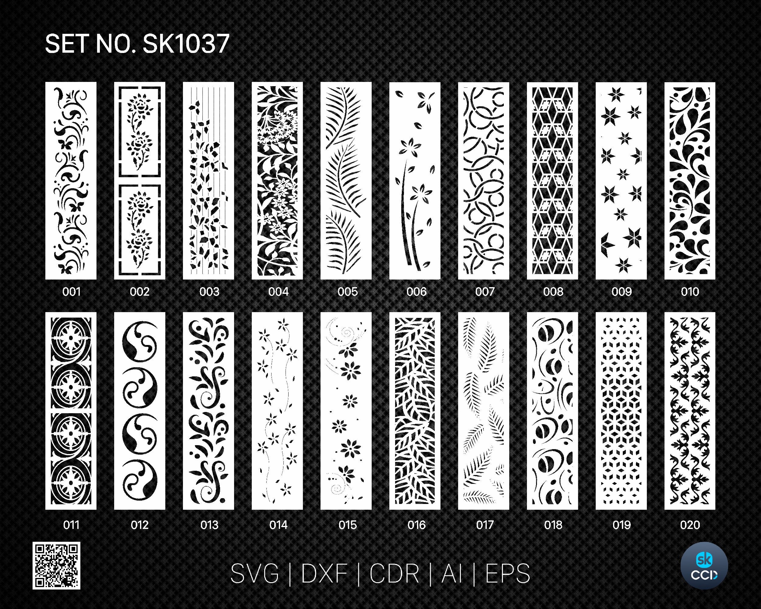 20 Decorative panel | Set SK1037 | Room Divider, Screen, Partitions, Door Panel Laser, Cnc, Plasma, Cricut File CDR, Svg, AI, Dxf, Eps