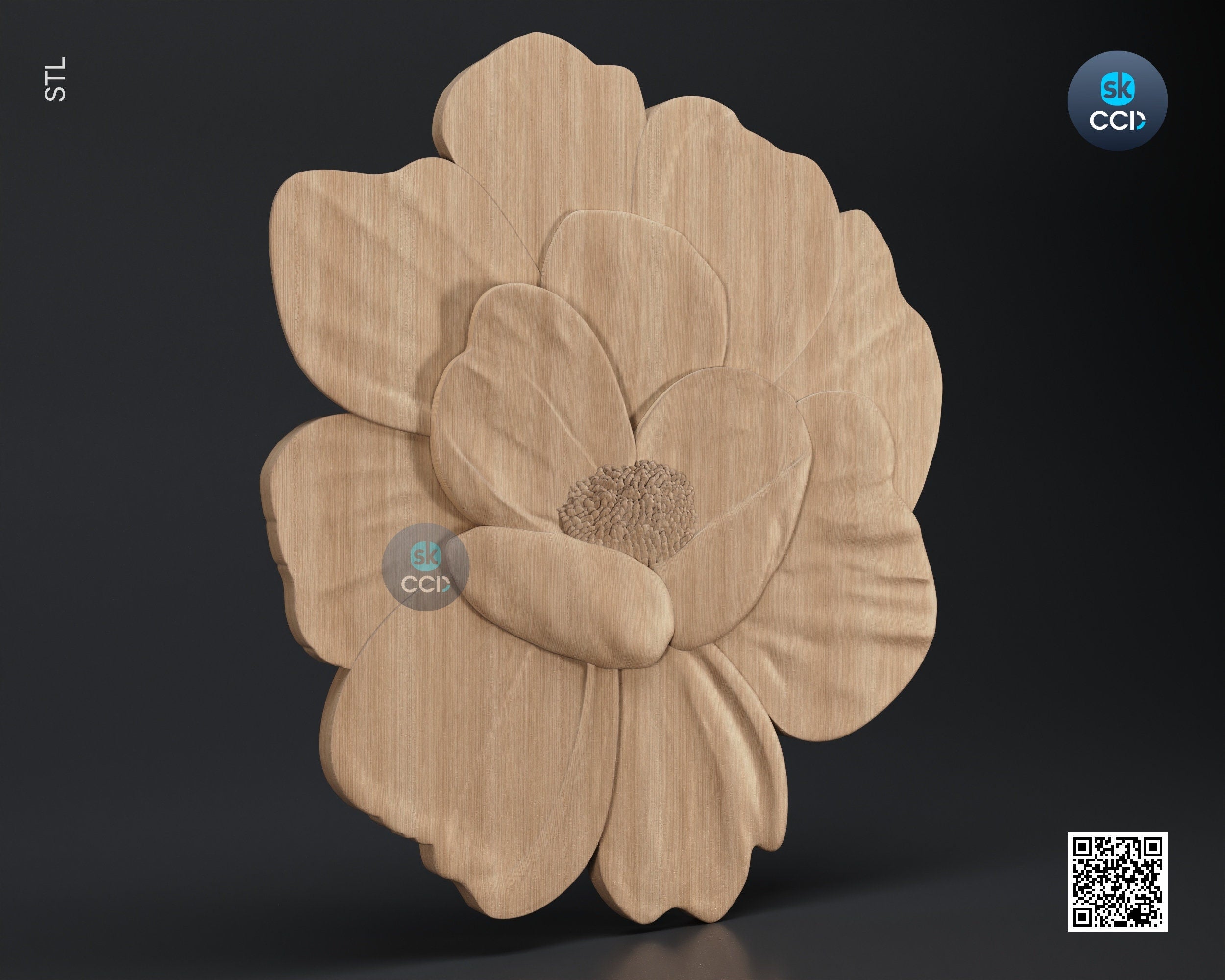 Wood Wall Art, Peony STL Model, CNC Router Carving ArtCAM File, Wall Sculpture, Wood Carving, 3D Model