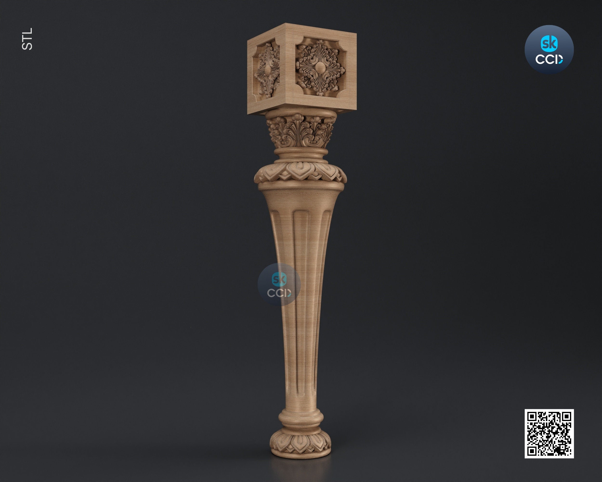 Furniture Leg 3D Model For Cnc Router, Wood Carving Digital File, Column Design, Model No. SKWL1035