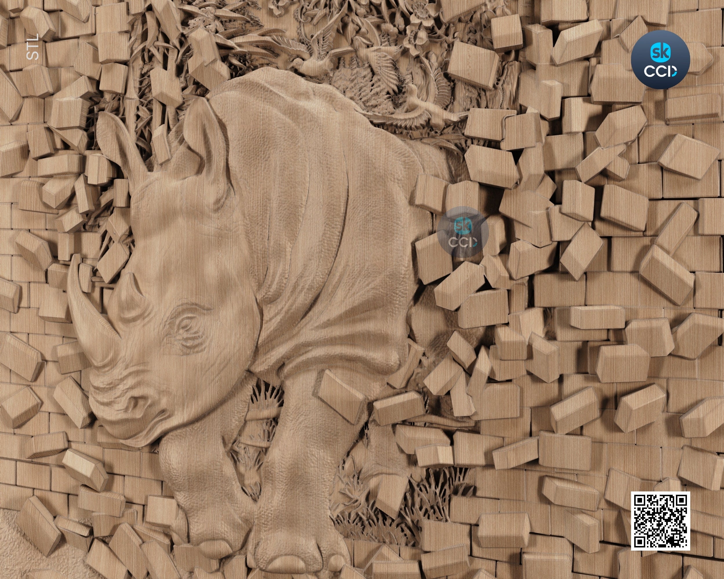 Wood Wall Art, Rhinocer STL Model, CNC Router Carving ArtCAM File, Wall Sculpture, Wood Carving, 3D Model