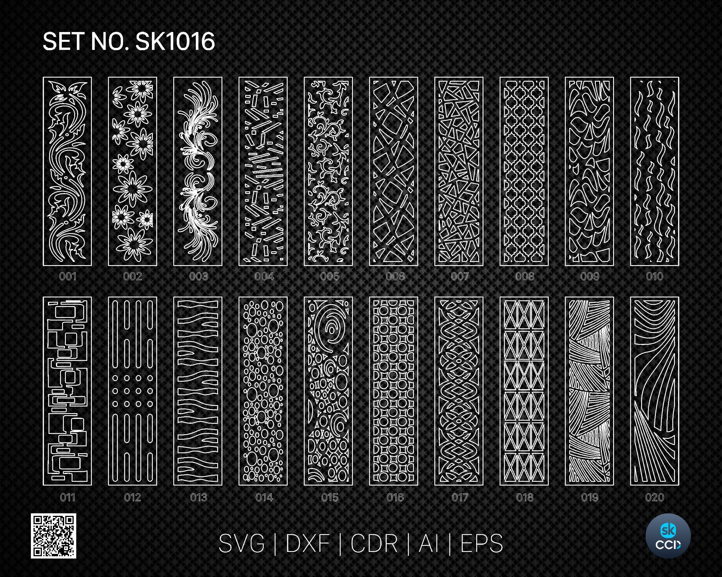 20 Decorative panel | Set SK1016 | Room Divider, Screen, Partitions, Door Panel Laser, Cnc, Plasma, Cricut File CDR, Svg, AI, Dxf, Eps