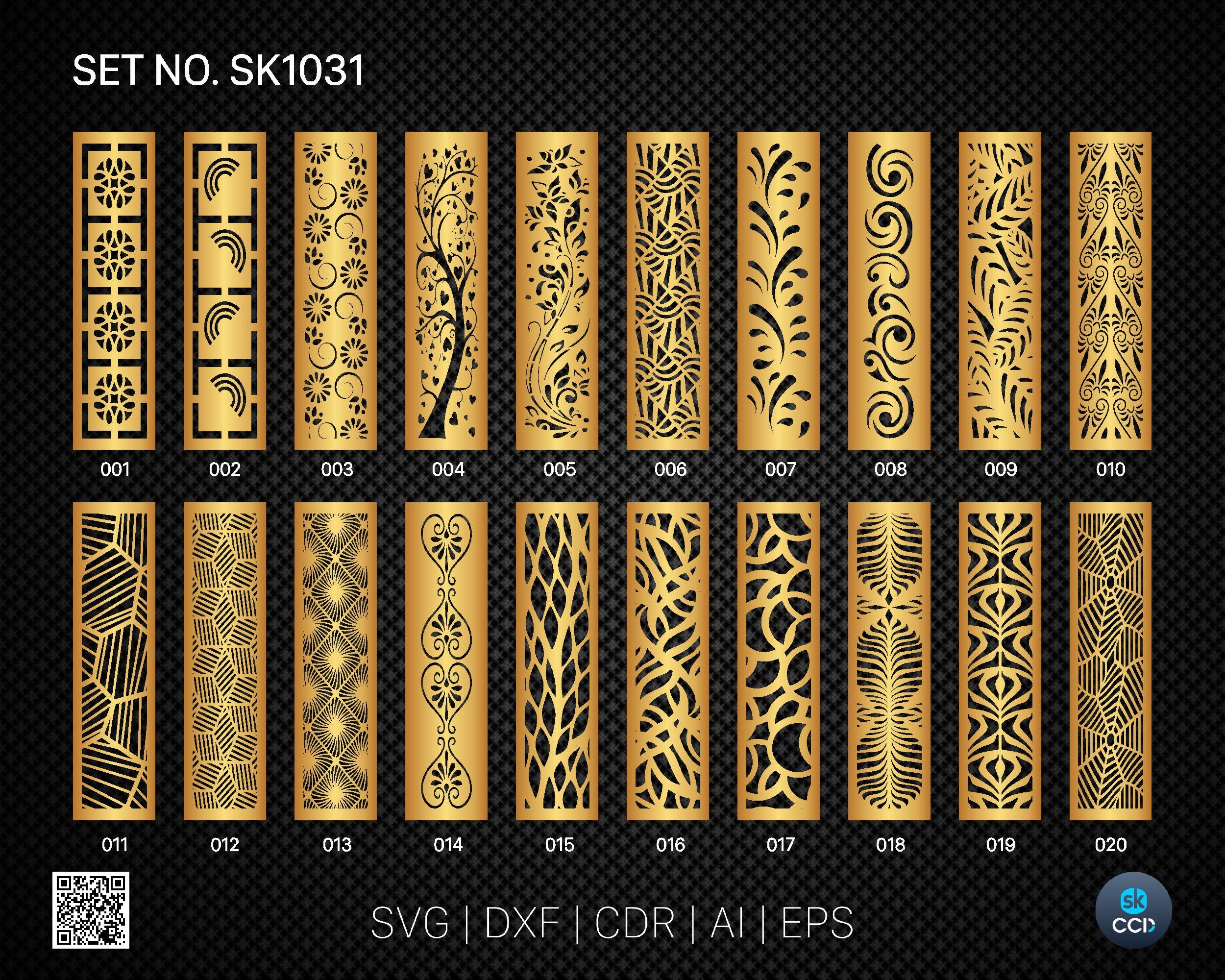 20 Decorative panel | Set SK1031 | Room Divider, Screen, Partitions, Door Panel Laser, Cnc, Plasma, Cricut File CDR, Svg, AI, Dxf, Eps