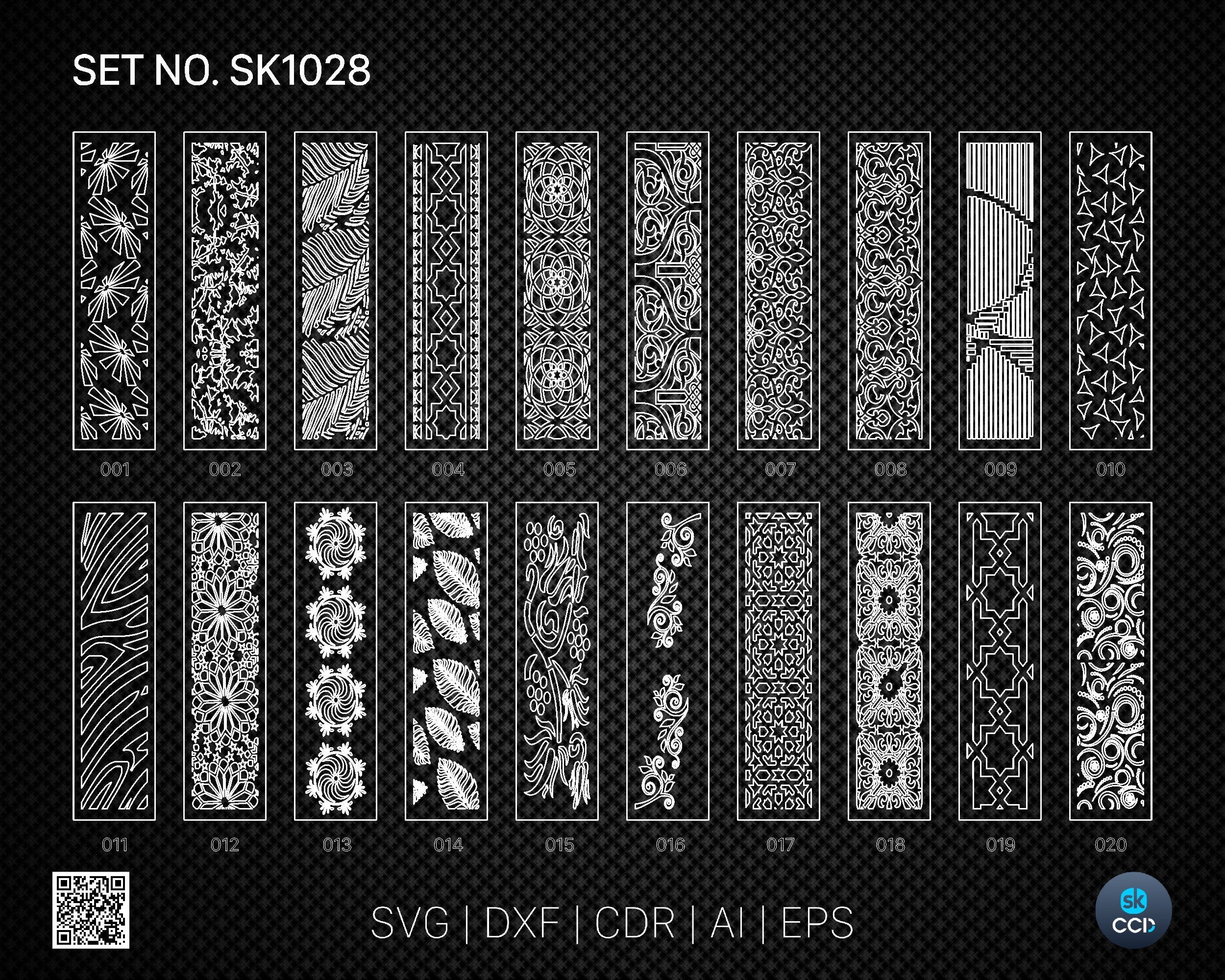 20 Decorative panel | Set SK1028 | Room Divider, Screen, Partitions, Door Panel Laser, Cnc, Plasma, Cricut File CDR, Svg, AI, Dxf, Eps
