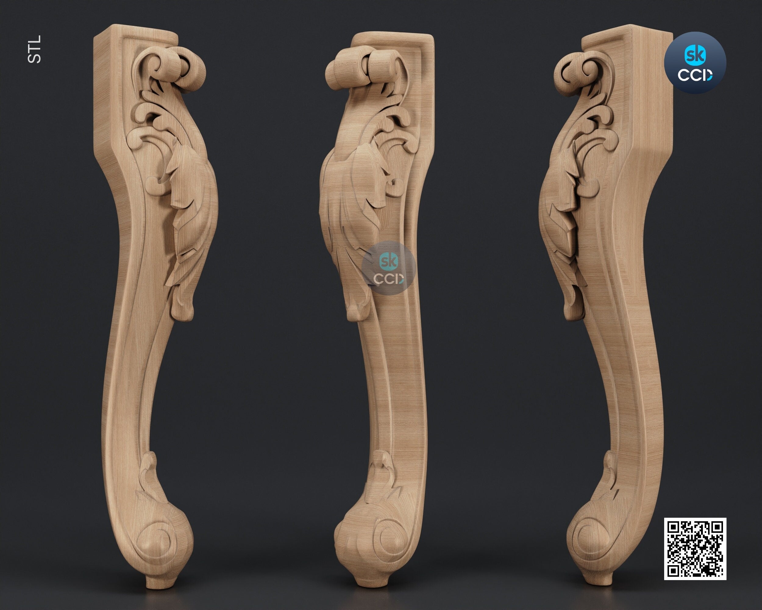 Furniture Leg 3D Model For Cnc Router, Wood Carving Digital File, Column Design, Model No. SKWL1002