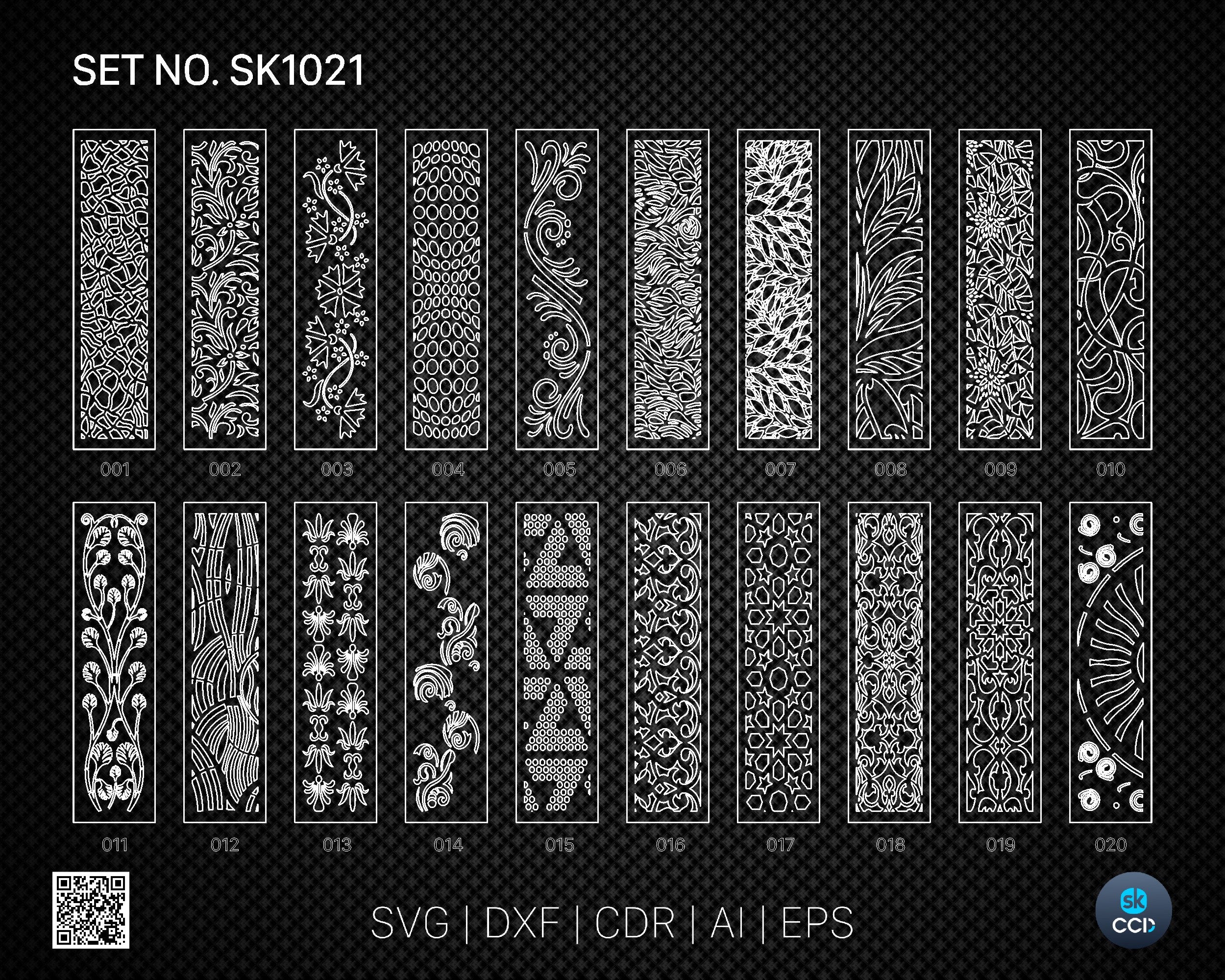 20 Decorative panel | Set SK1021 | Room Divider, Screen, Partitions, Door Panel Laser, Cnc, Plasma, Cricut File CDR, Svg, AI, Dxf, Eps