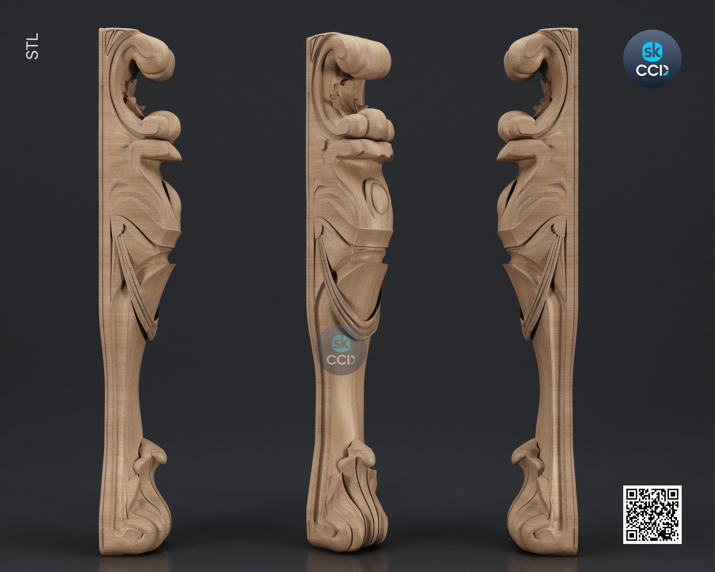 Furniture Leg 3D Model For Cnc Router, Wood Carving Digital File, Column Design, Model No. SKWL1019