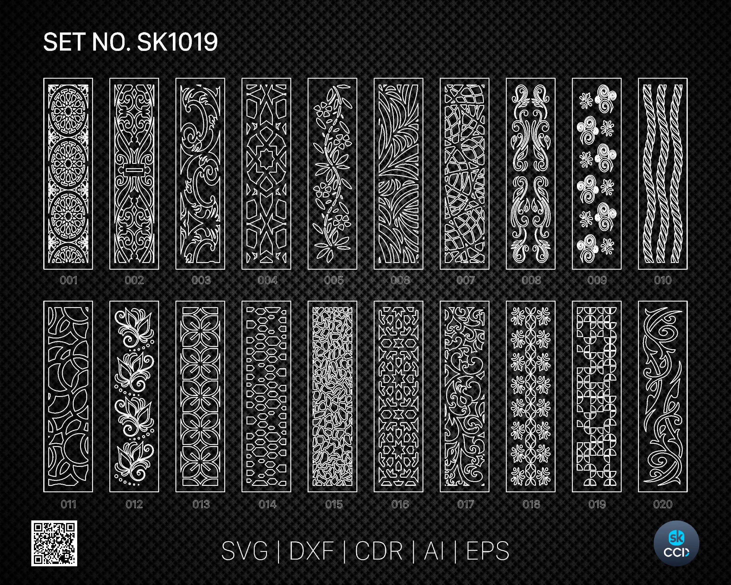 20 Decorative panel | Set SK1019 | Room Divider, Screen, Partitions, Door Panel Laser, Cnc, Plasma, Cricut File CDR, Svg, AI, Dxf, Eps