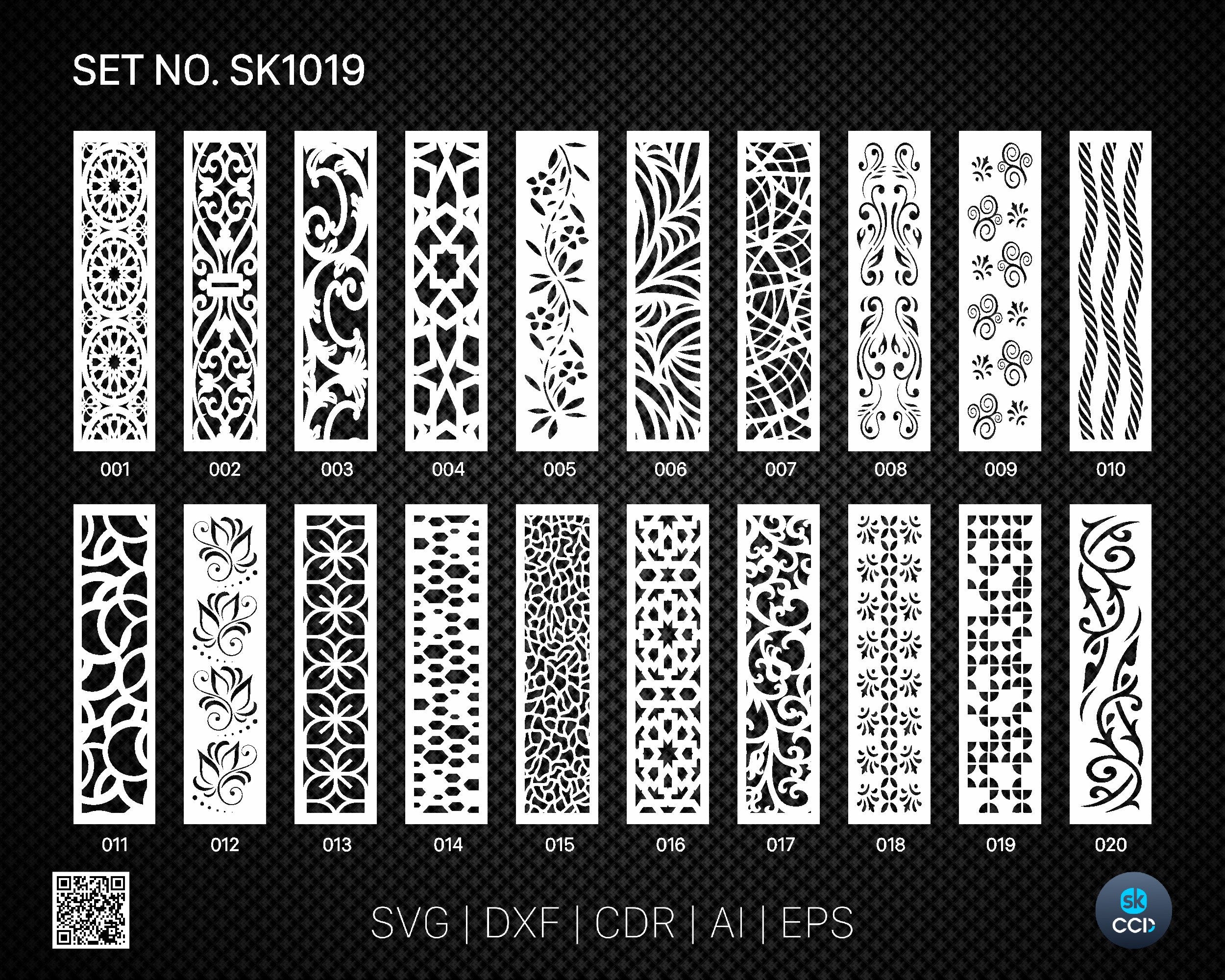 20 Decorative panel | Set SK1019 | Room Divider, Screen, Partitions, Door Panel Laser, Cnc, Plasma, Cricut File CDR, Svg, AI, Dxf, Eps