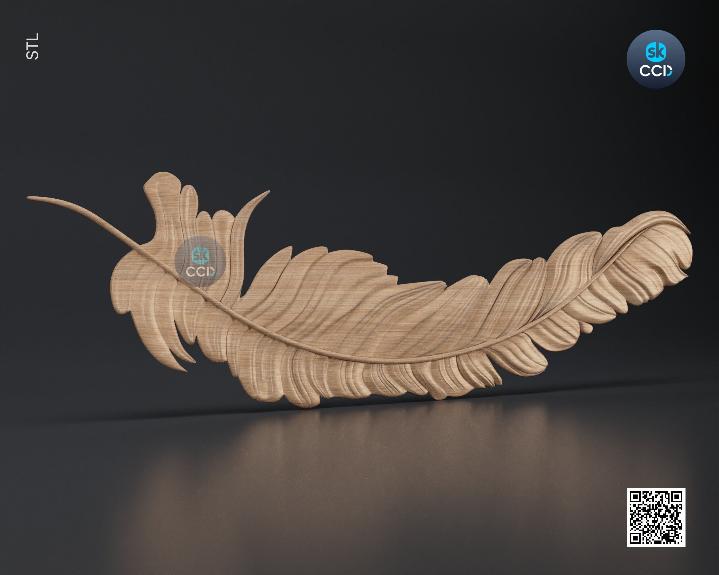 Wood Wall Art, Pluma STL Model, CNC Router Carving ArtCAM File, Wall Sculpture, Wood Carving, 3D Model