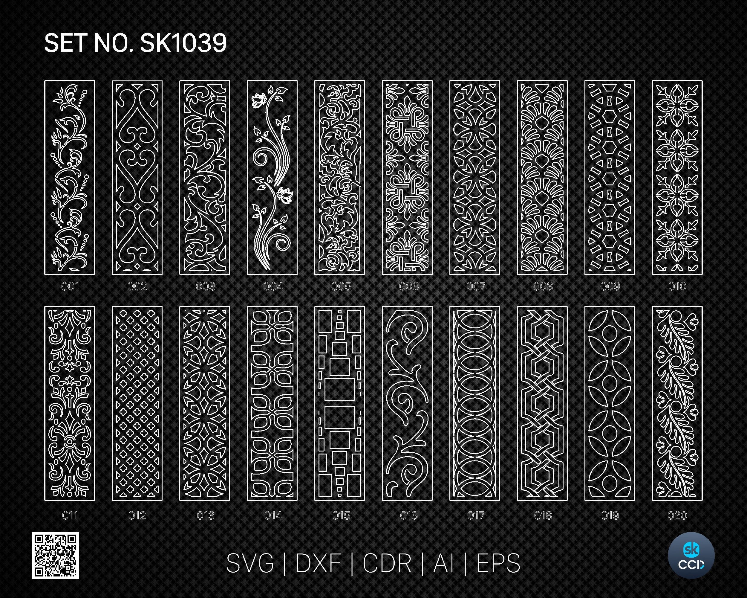 20 Decorative panel | Set SK1039 | Room Divider, Screen, Partitions, Door Panel Laser, Cnc, Plasma, Cricut File CDR, Svg, AI, Dxf, Eps