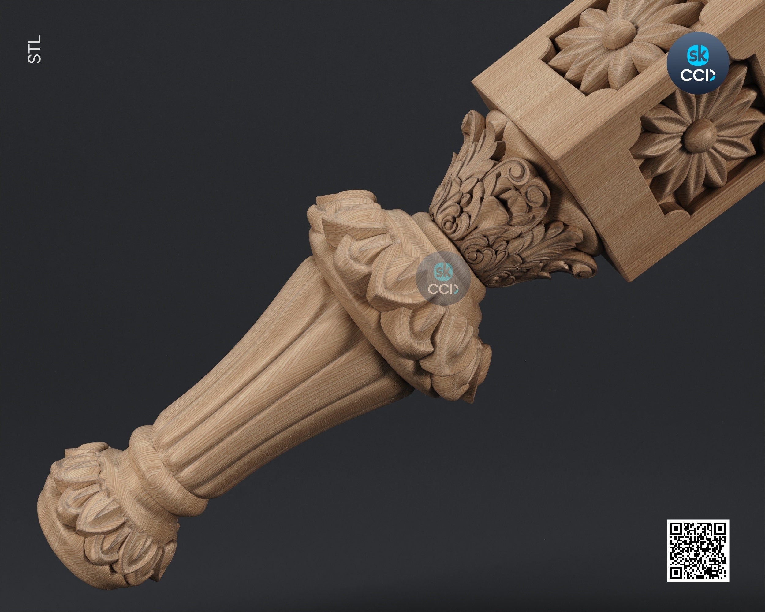 Furniture Leg 3D Model For Cnc Router, Wood Carving Digital File, Column Design, Model No. SKWL1007