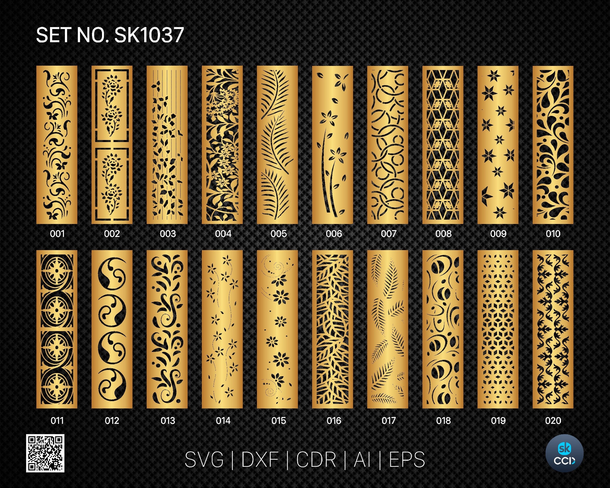 20 Decorative panel | Set SK1037 | Room Divider, Screen, Partitions, Door Panel Laser, Cnc, Plasma, Cricut File CDR, Svg, AI, Dxf, Eps