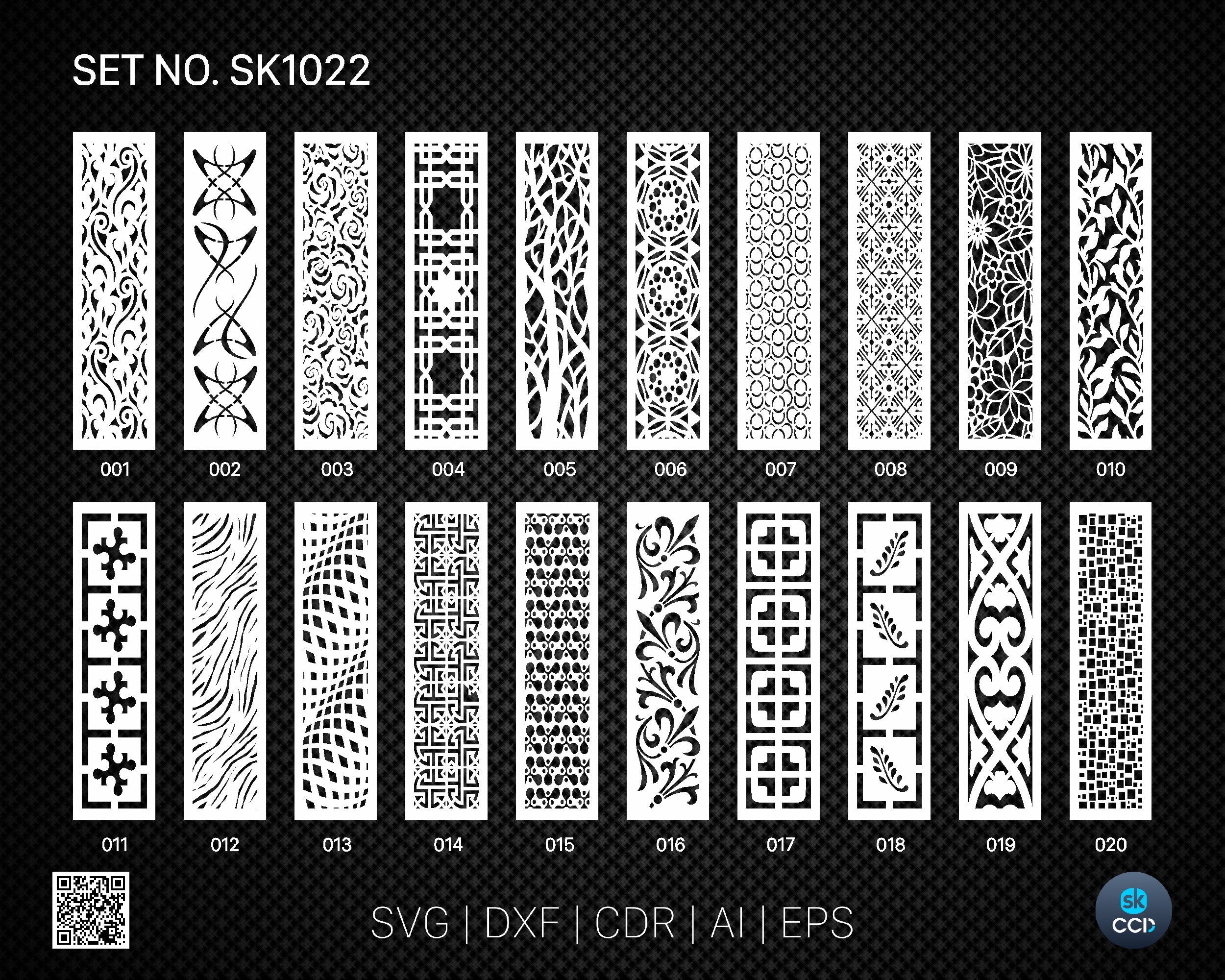 20 Decorative panel | Set SK1022 | Room Divider, Screen, Partitions, Door Panel Laser, Cnc, Plasma, Cricut File CDR, Svg, AI, Dxf, Eps