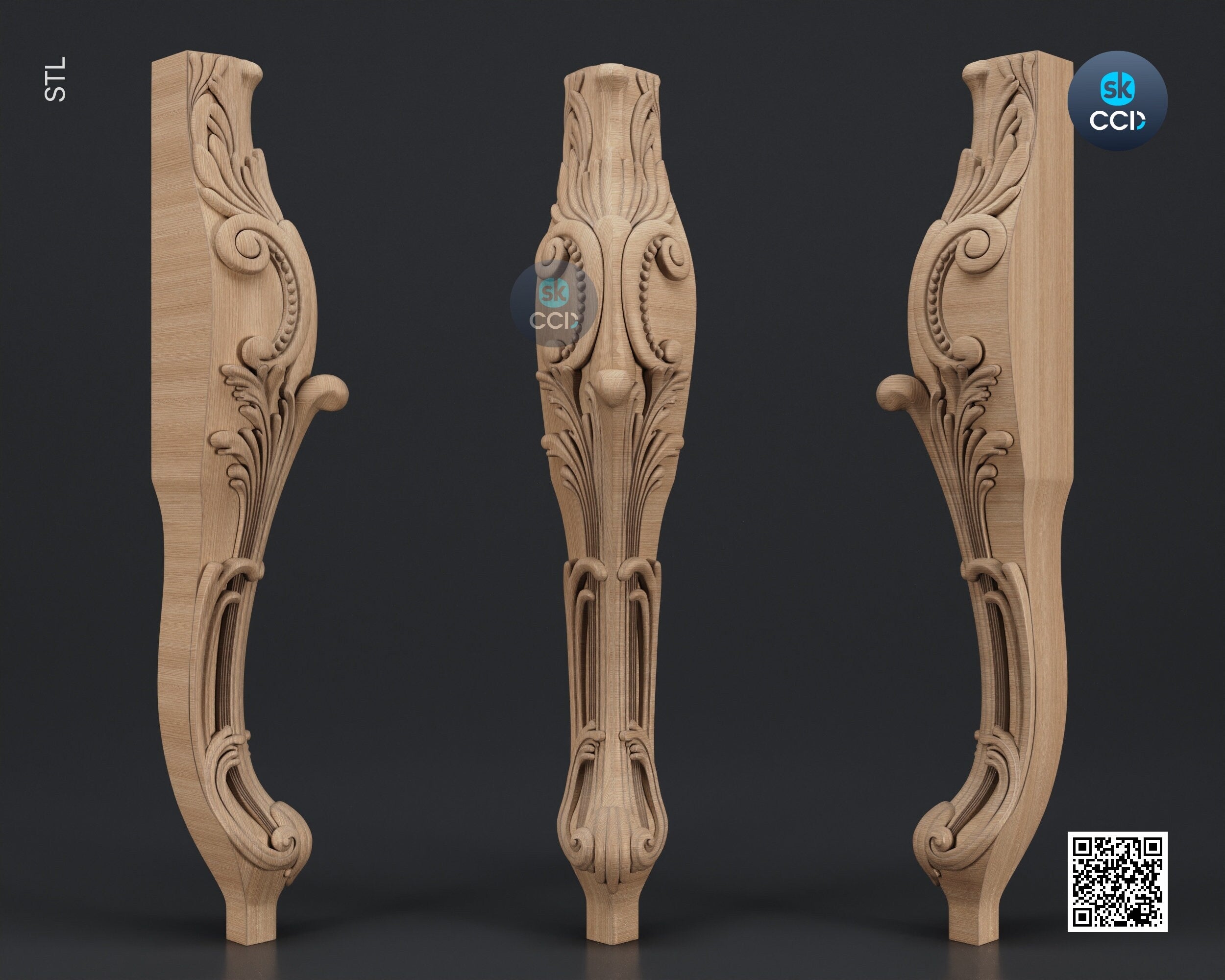 Furniture Leg 3D Model For Cnc Router, Wood Carving Digital File, Column Design, Model No. SKWL1005