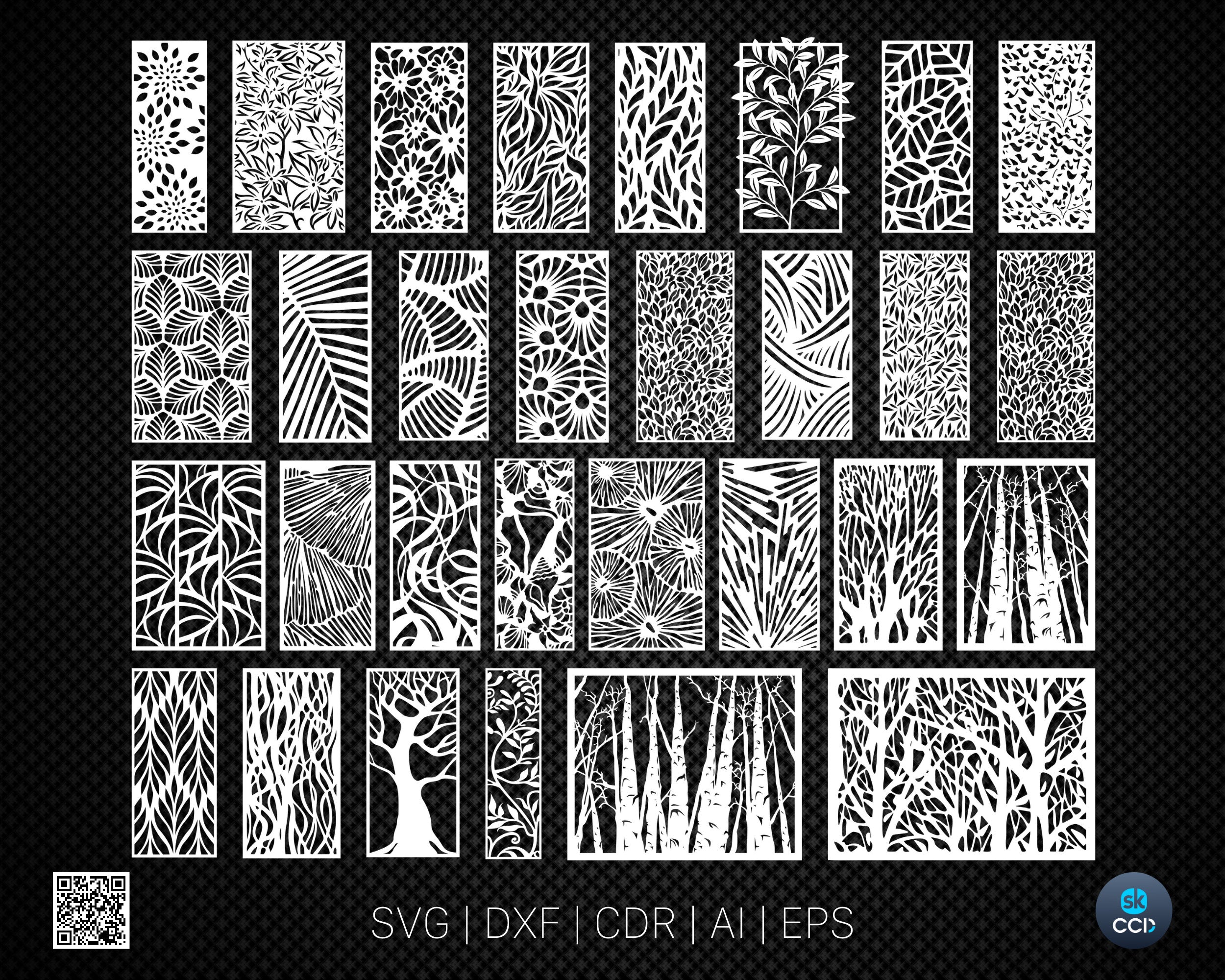 Wall Panel, 30 Patterns of art deco for decorative partitions, Laser Cutting File Dxf, Svg, Cdr, Eps Vector files