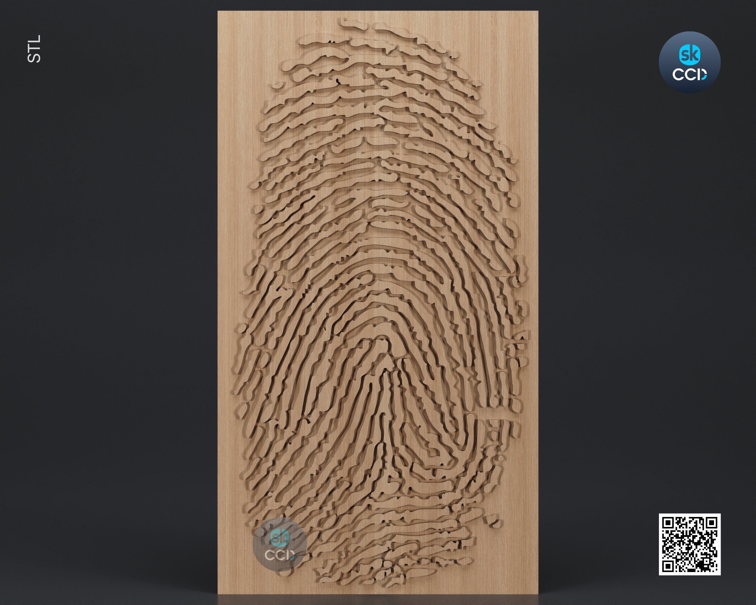 Wood Wall Art, Fingerprint  STL Model, CNC Router Carving ArtCAM File, Wall Sculpture, Wood Carving, 3D Model
