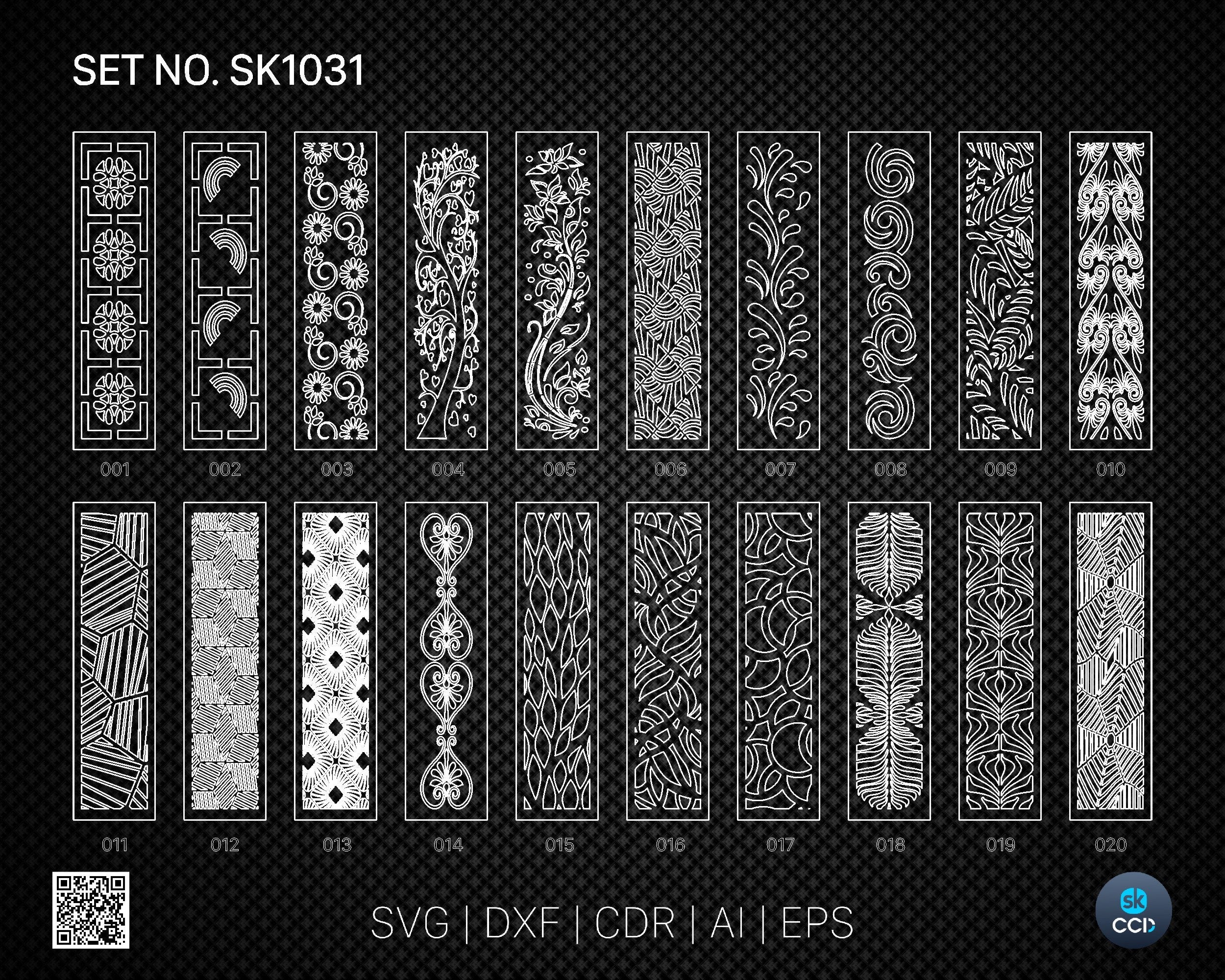 20 Decorative panel | Set SK1031 | Room Divider, Screen, Partitions, Door Panel Laser, Cnc, Plasma, Cricut File CDR, Svg, AI, Dxf, Eps
