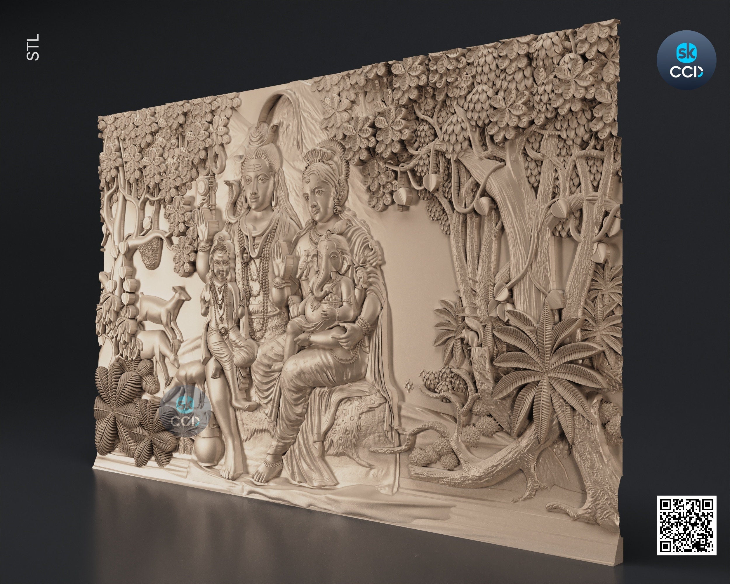 Lord Shiva Parvati STL 3D Model, Carvign Model, CNC Router Carving ArtCAM File, CNC files, Wood, Art, Wall Decor 3D1071
