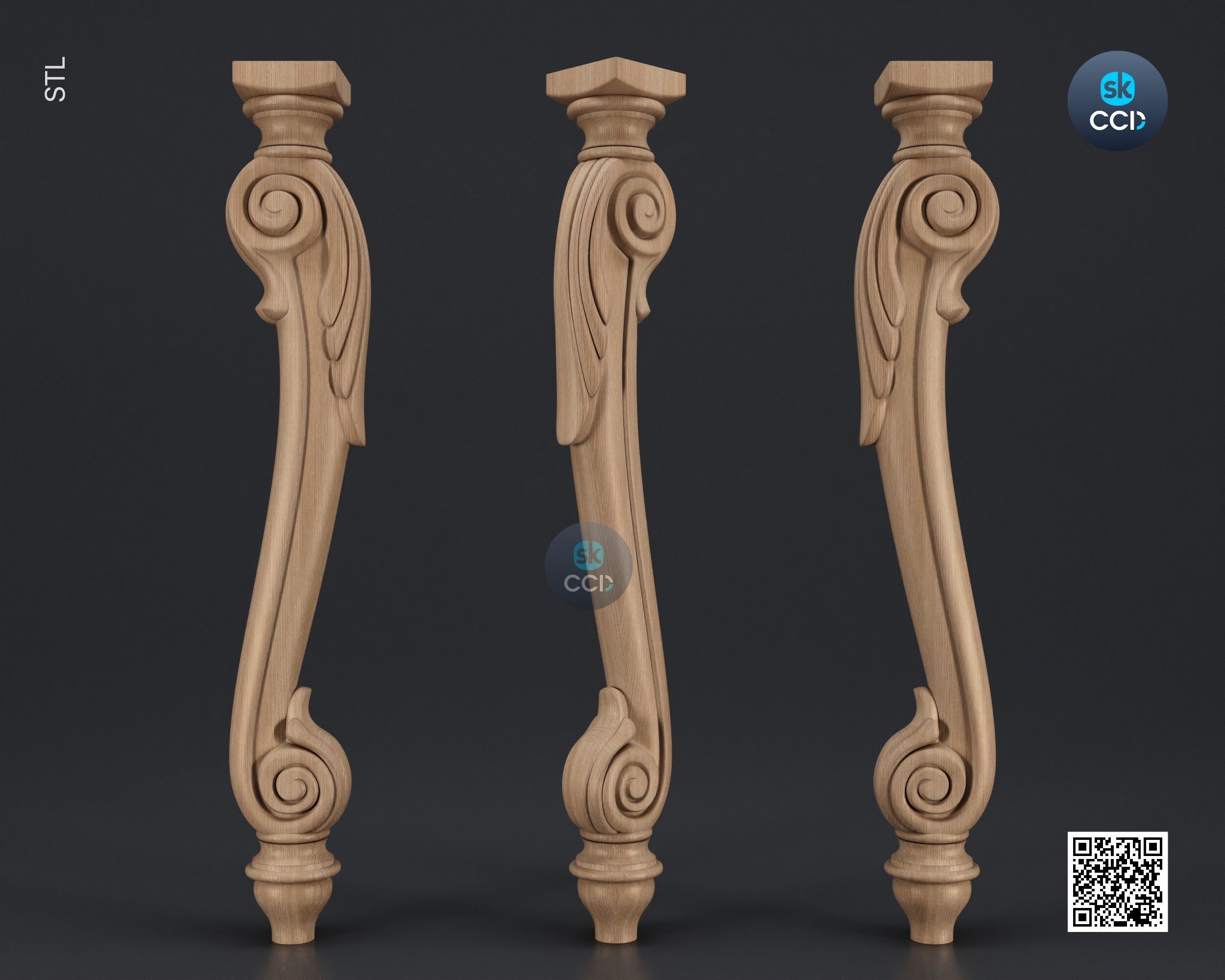 Furniture Leg 3D Model For Cnc Router, Wood Carving Digital File, Column Design, Model No. SKWL1033