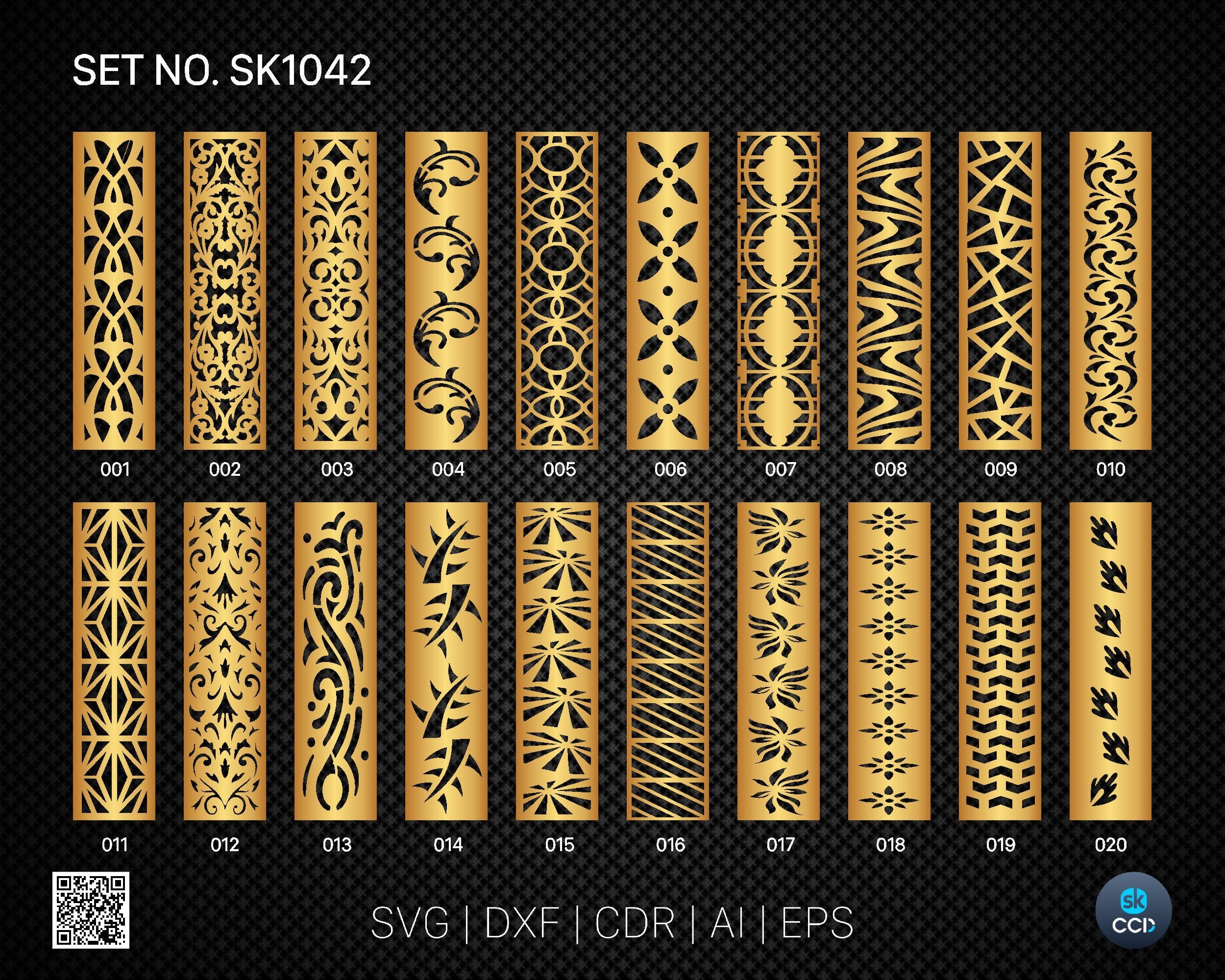 20 Decorative panel | Set SK1042 | Room Divider, Screen, Partitions, Door Panel Laser, Cnc, Plasma, Cricut File CDR, Svg, AI, Dxf, Eps