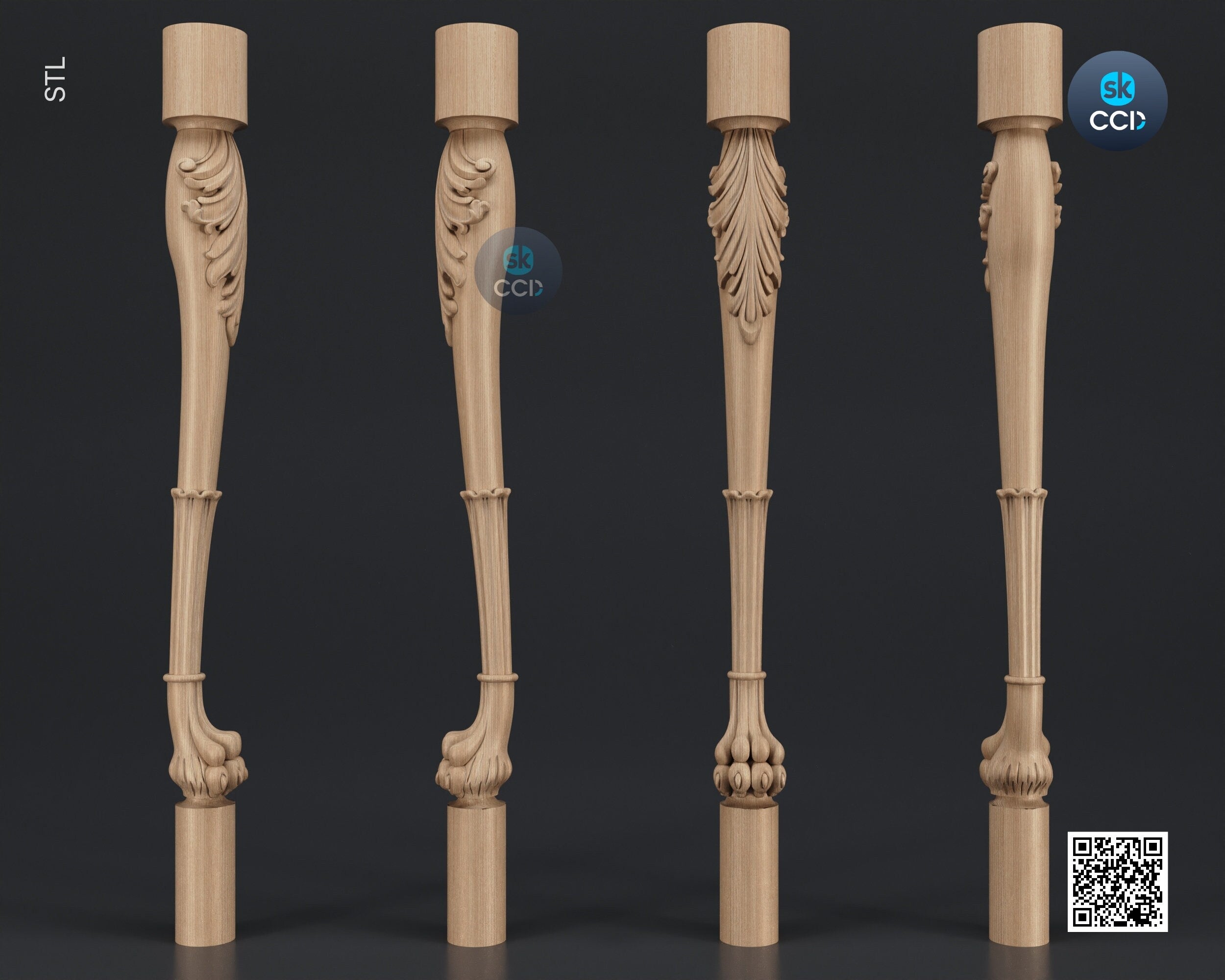 Furniture Leg 3D Model For Cnc Router, Wood Carving Digital File, Column Design, Model No. SKWL1001
