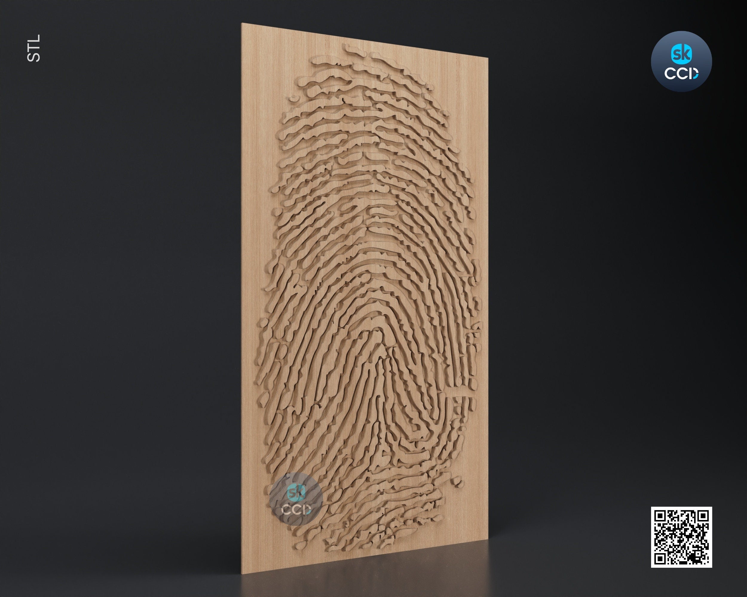 Wood Wall Art, Fingerprint  STL Model, CNC Router Carving ArtCAM File, Wall Sculpture, Wood Carving, 3D Model