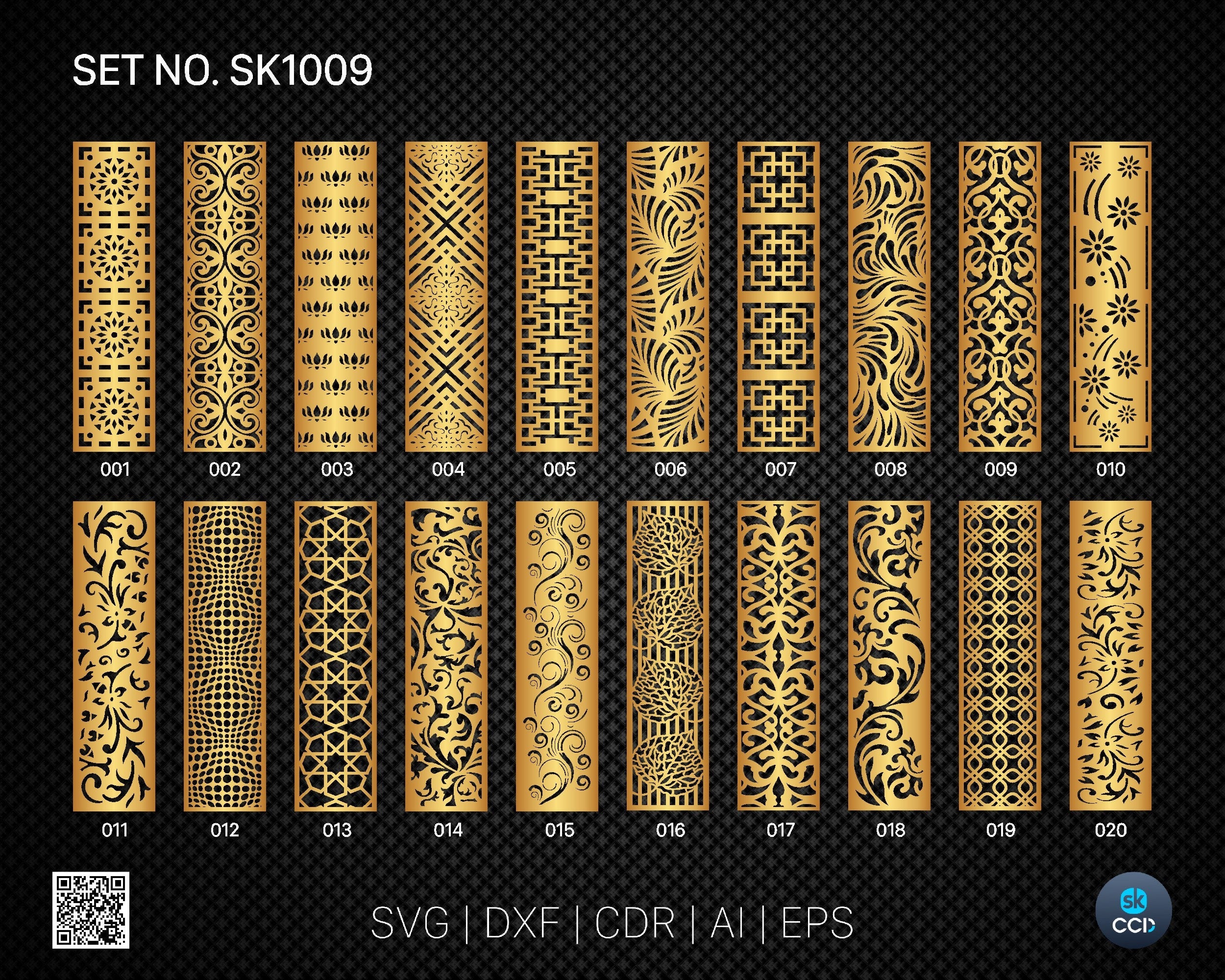 20 Decorative panel | Set SK1009 | Room Divider, Screen, Partitions, Door Panel Laser, Cnc, Plasma, Cricut File CDR, Svg, AI, Dxf, Eps