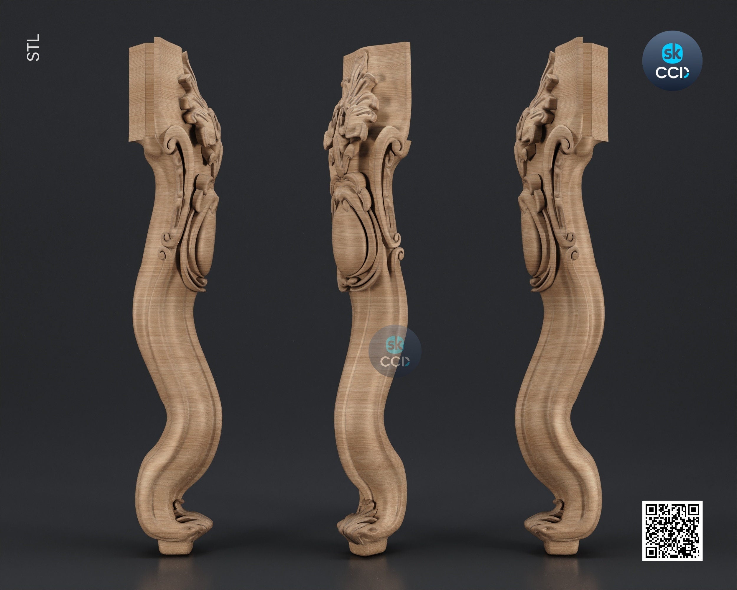 Furniture Leg 3D Model For Cnc Router, Wood Carving Digital File, Column Design, Model No. SKWL1029