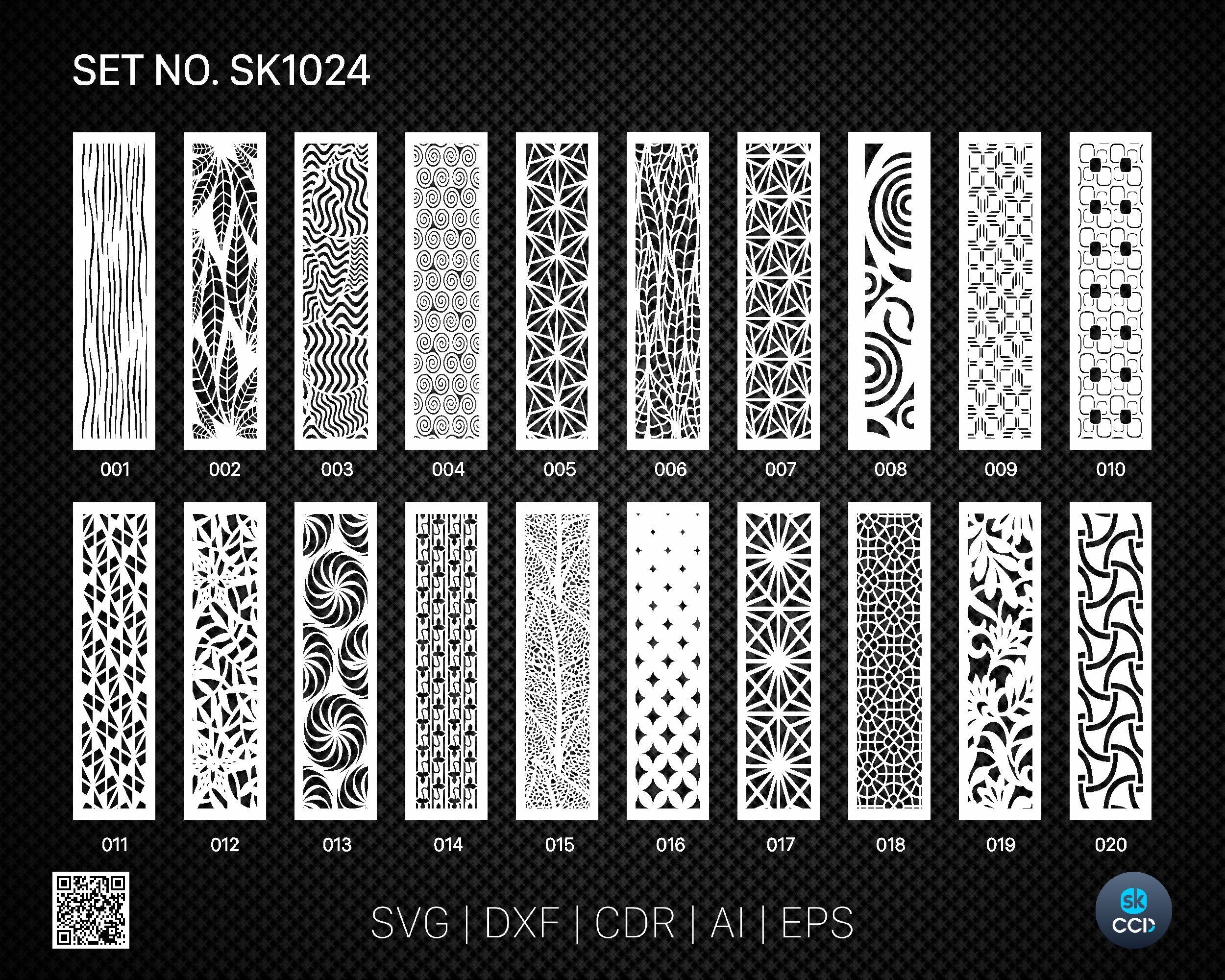 20 Decorative panel | Set SK1024 | Room Divider, Screen, Partitions, Door Panel Laser, Cnc, Plasma, Cricut File CDR, Svg, AI, Dxf, Eps