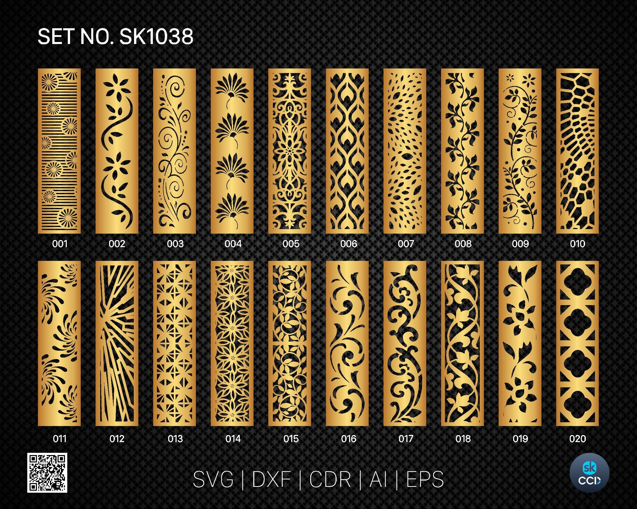20 Decorative panel | Set SK1038 | Room Divider, Screen, Partitions, Door Panel Laser, Cnc, Plasma, Cricut File CDR, Svg, AI, Dxf, Eps