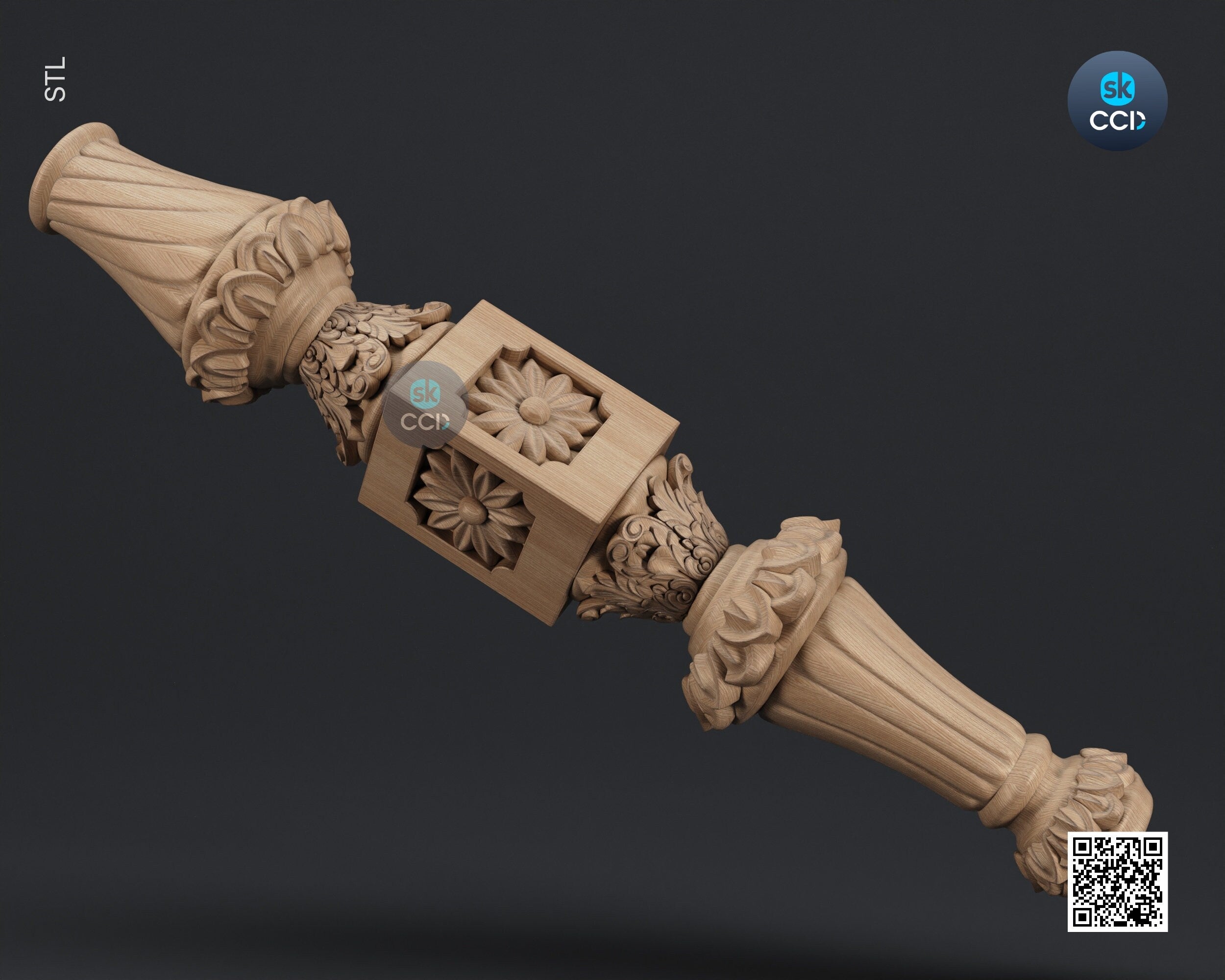 Furniture Leg 3D Model For Cnc Router, Wood Carving Digital File, Column Design, Model No. SKWL1007