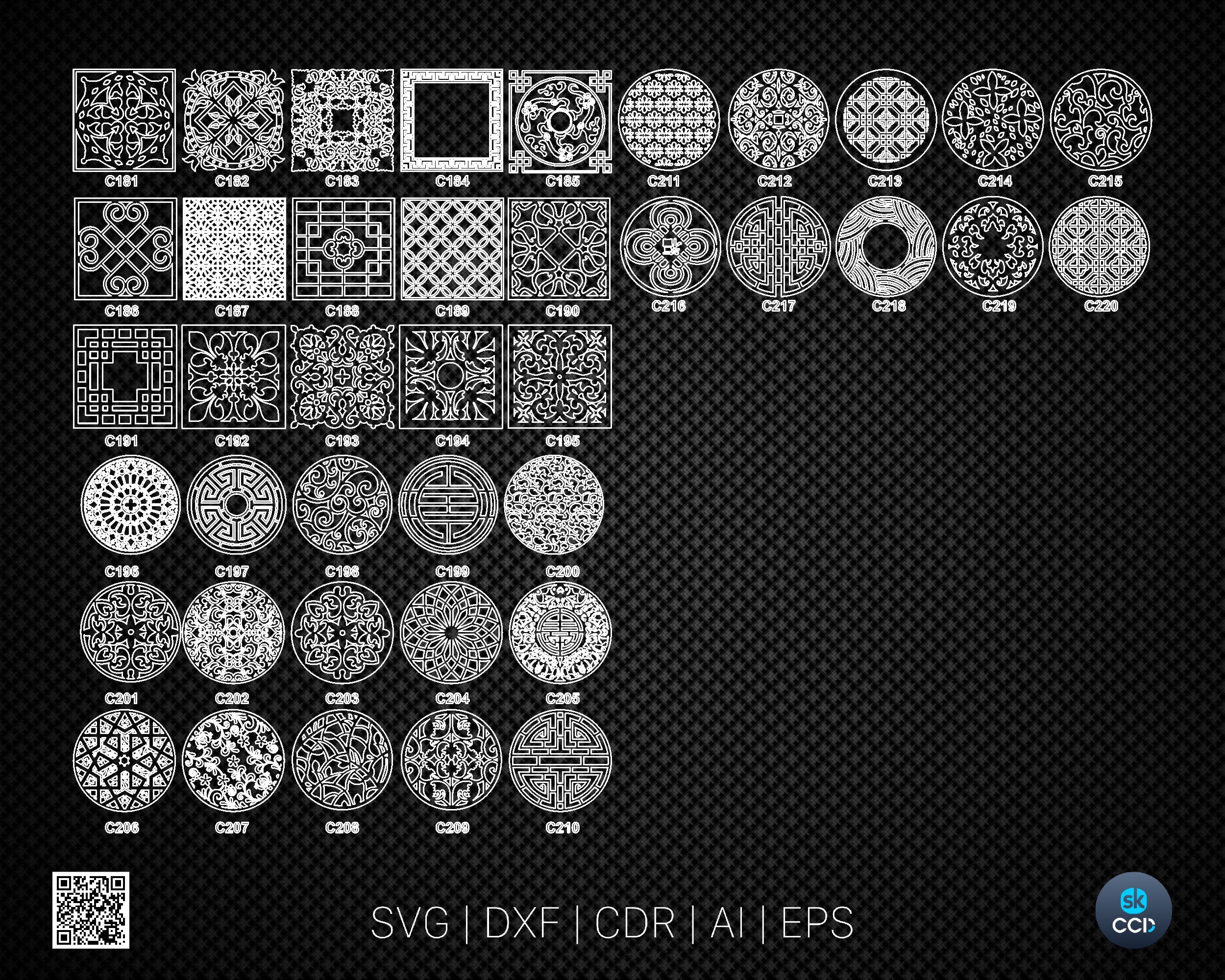 40 Coaster Set SK1048 Wood, Metal, Wall Decor, Wall Hanging | CNC, Laser, Plasma, Cricut Cutting FIles in 5 File Formats