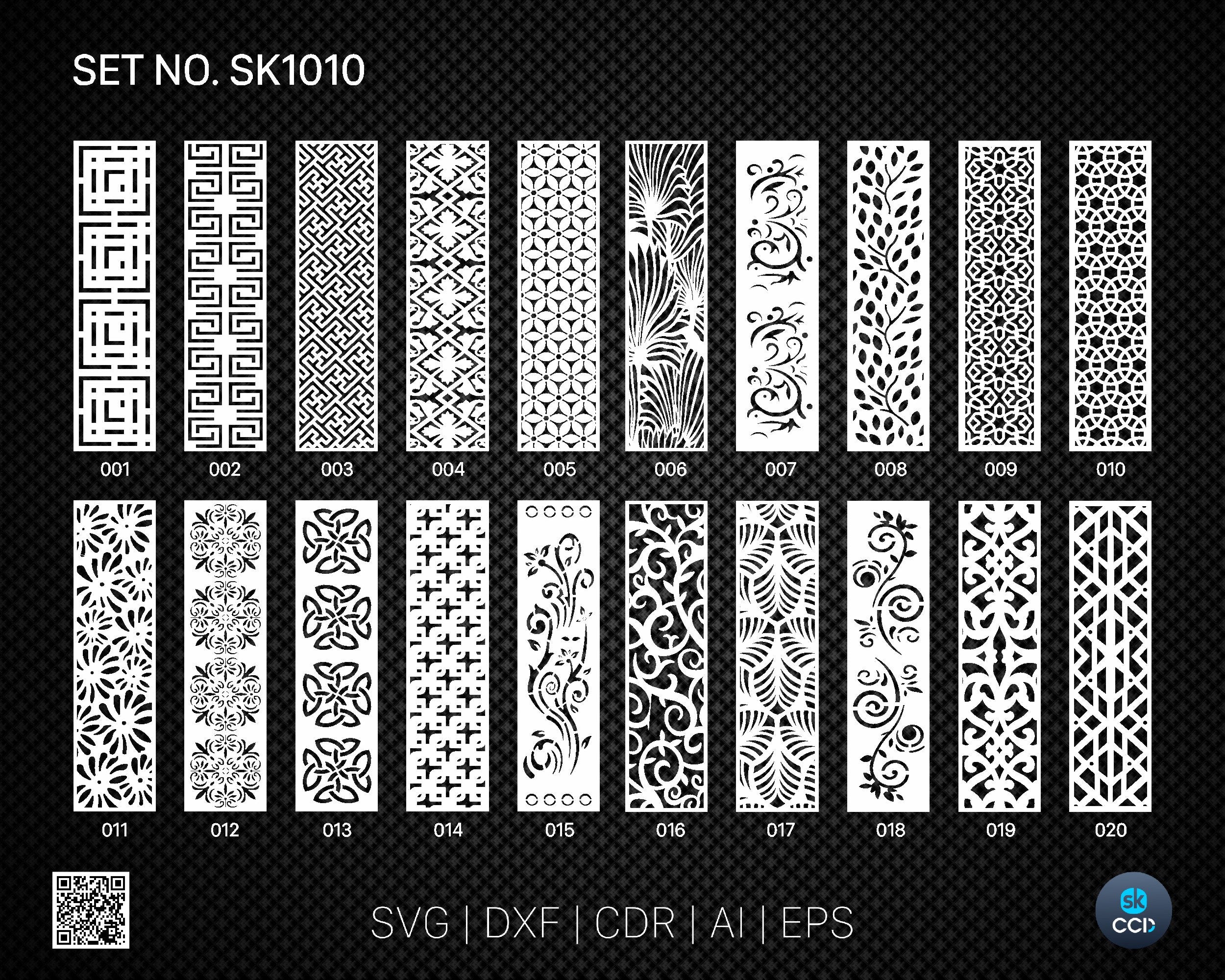 20 Decorative panel | Set SK1010 | Room Divider, Screen, Partitions, Door Panel Laser, Cnc, Plasma, Cricut File CDR, Svg, AI, Dxf, Eps