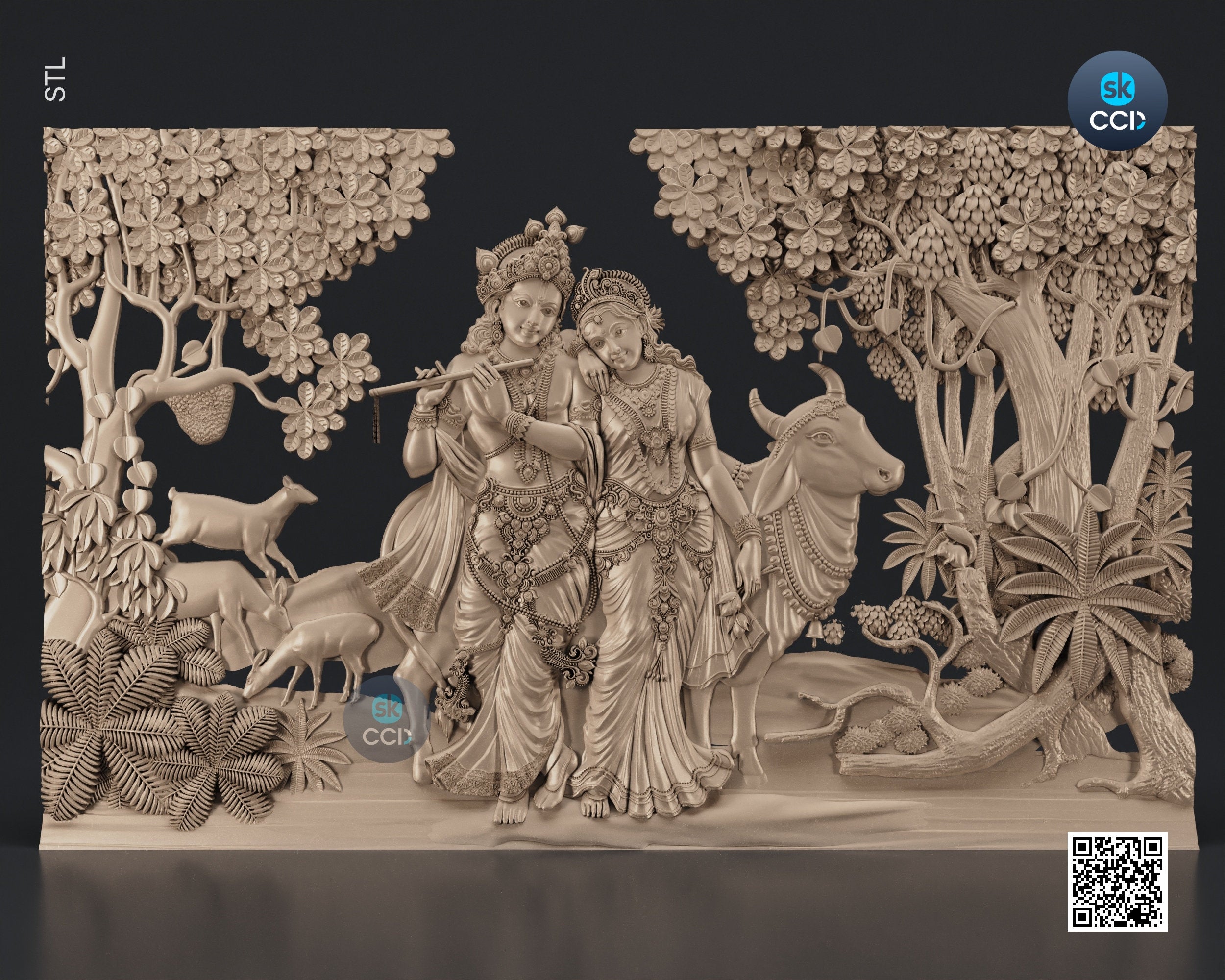 Radha Krishna STL 3D Model, Carvign Model, CNC Router Carving ArtCAM File, CNC files, Wood, Art, Wall Decor 3D1070