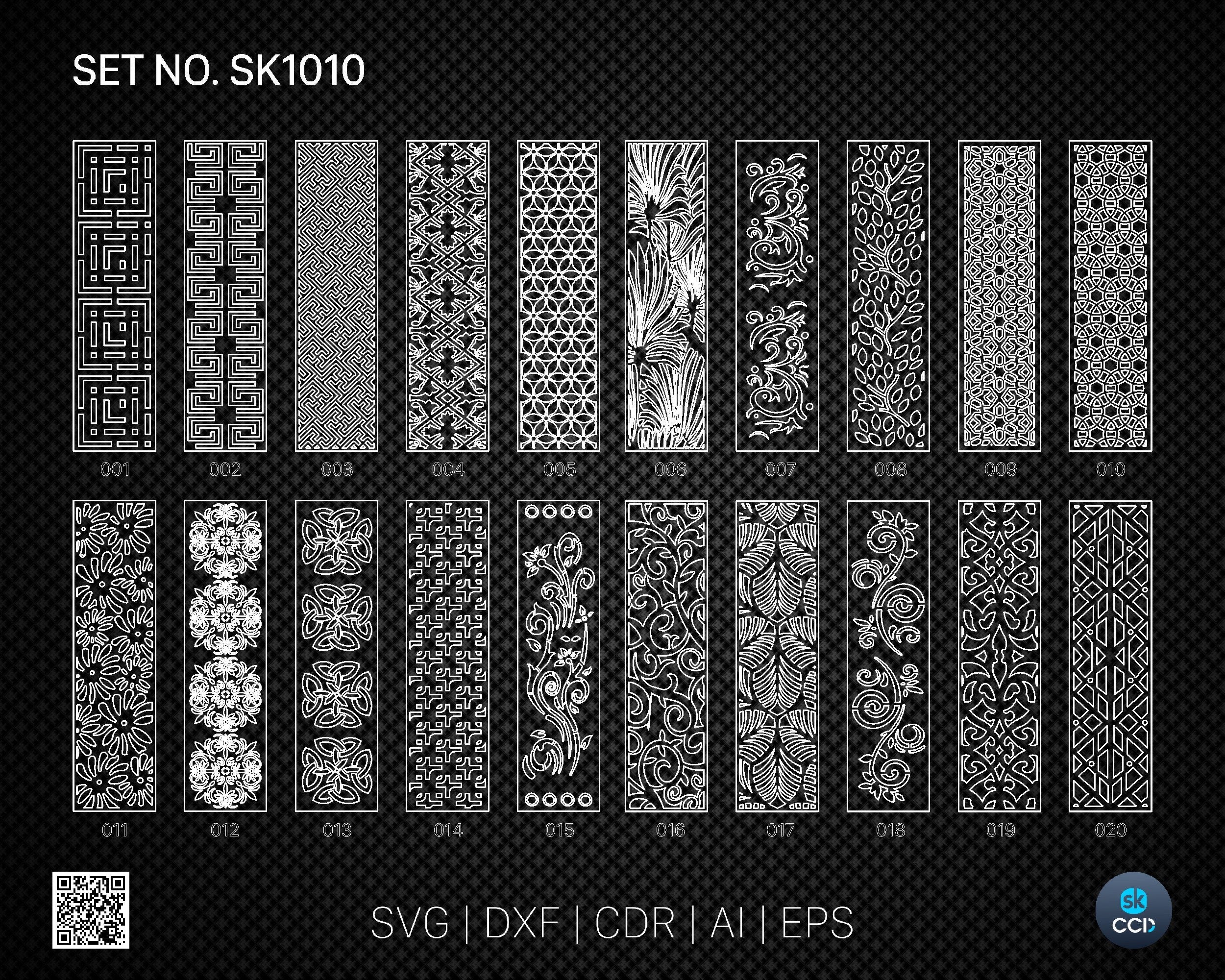 20 Decorative panel | Set SK1010 | Room Divider, Screen, Partitions, Door Panel Laser, Cnc, Plasma, Cricut File CDR, Svg, AI, Dxf, Eps