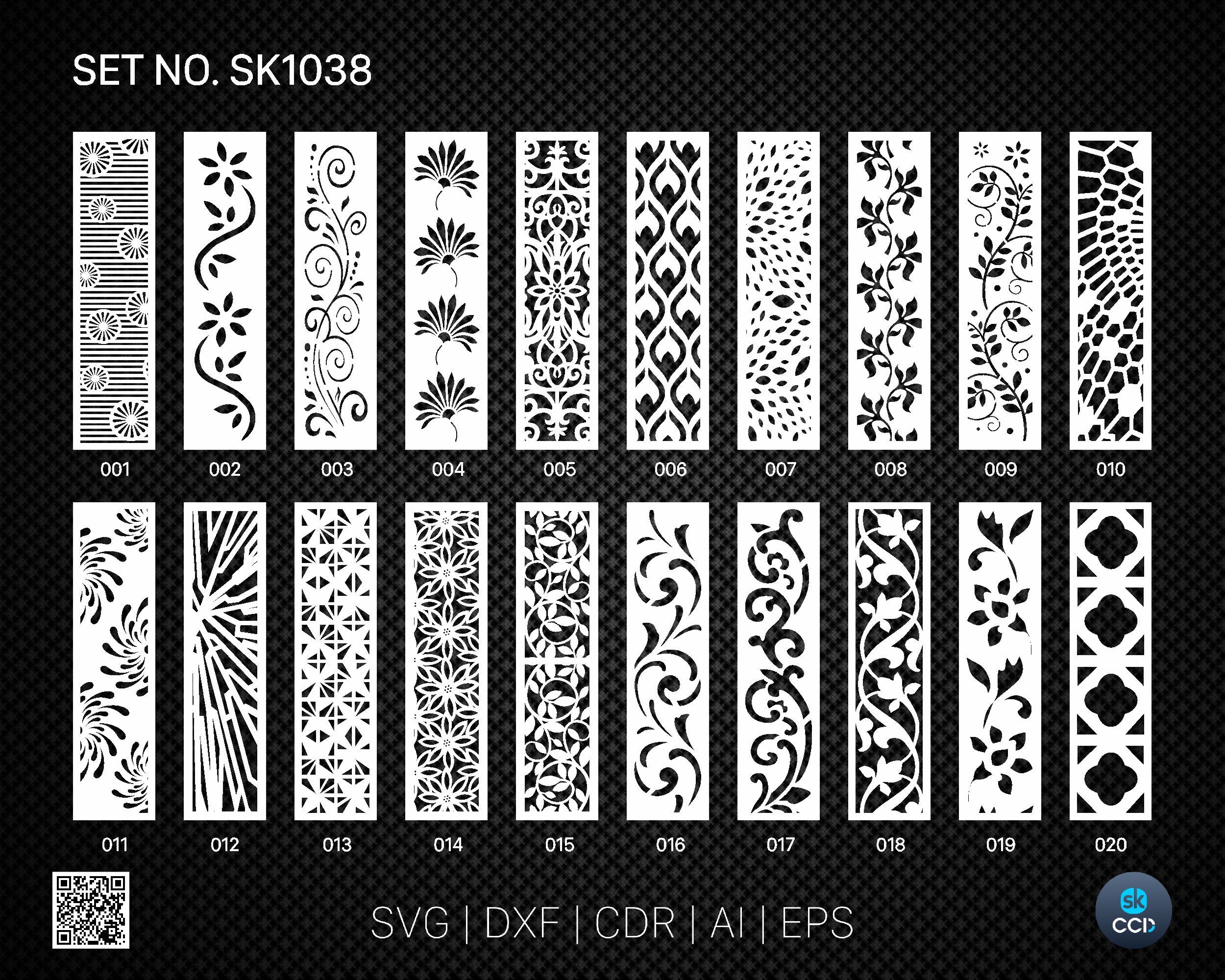 20 Decorative panel | Set SK1038 | Room Divider, Screen, Partitions, Door Panel Laser, Cnc, Plasma, Cricut File CDR, Svg, AI, Dxf, Eps