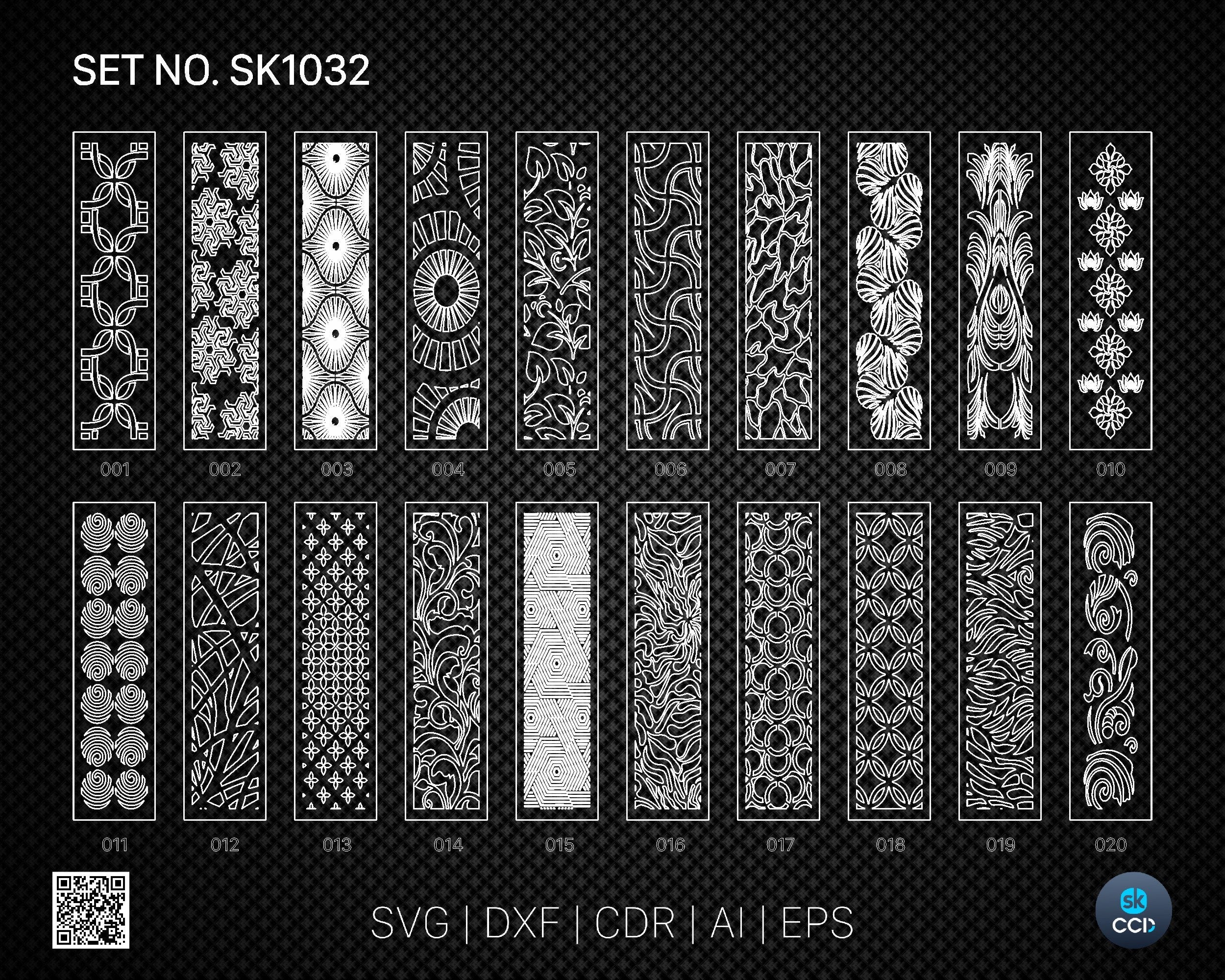 20 Decorative panel | Set SK1032 | Room Divider, Screen, Partitions, Door Panel Laser, Cnc, Plasma, Cricut File CDR, Svg, AI, Dxf, Eps