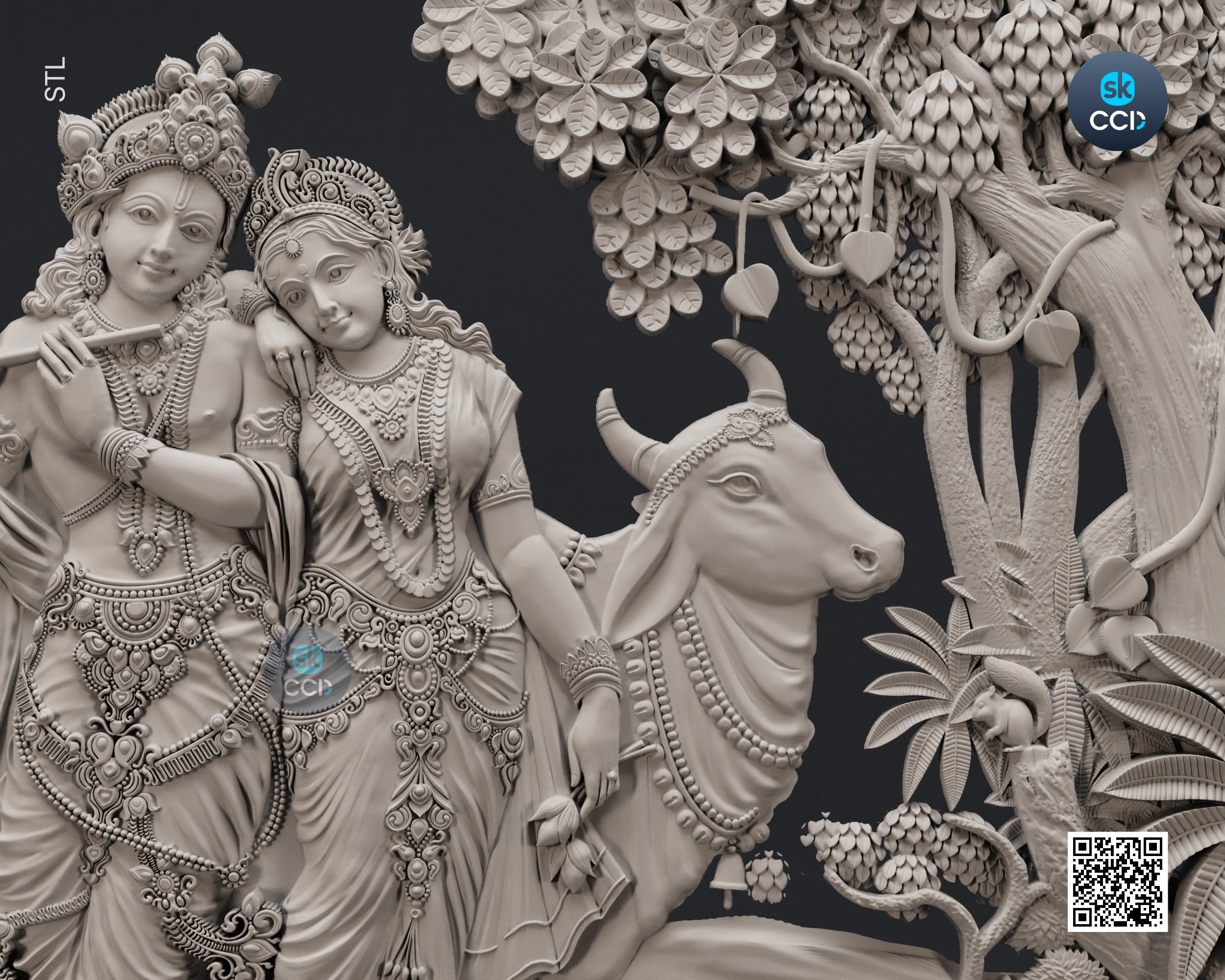 Radha Krishna STL 3D Model, Carvign Model, CNC Router Carving ArtCAM File, CNC files, Wood, Art, Wall Decor 3D1070