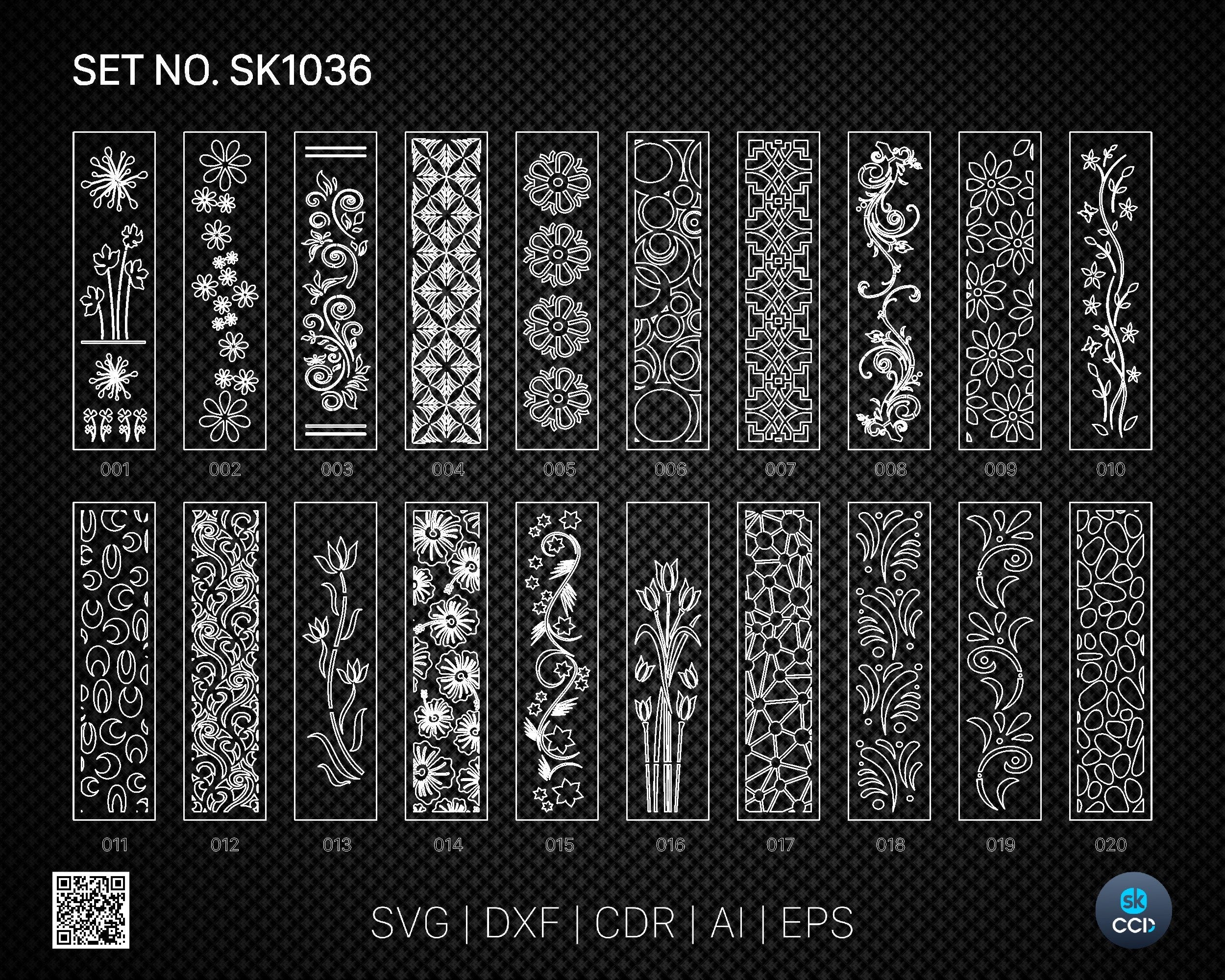 20 Decorative panel | Set SK1036 | Room Divider, Screen, Partitions, Door Panel Laser, Cnc, Plasma, Cricut File CDR, Svg, AI, Dxf, Eps