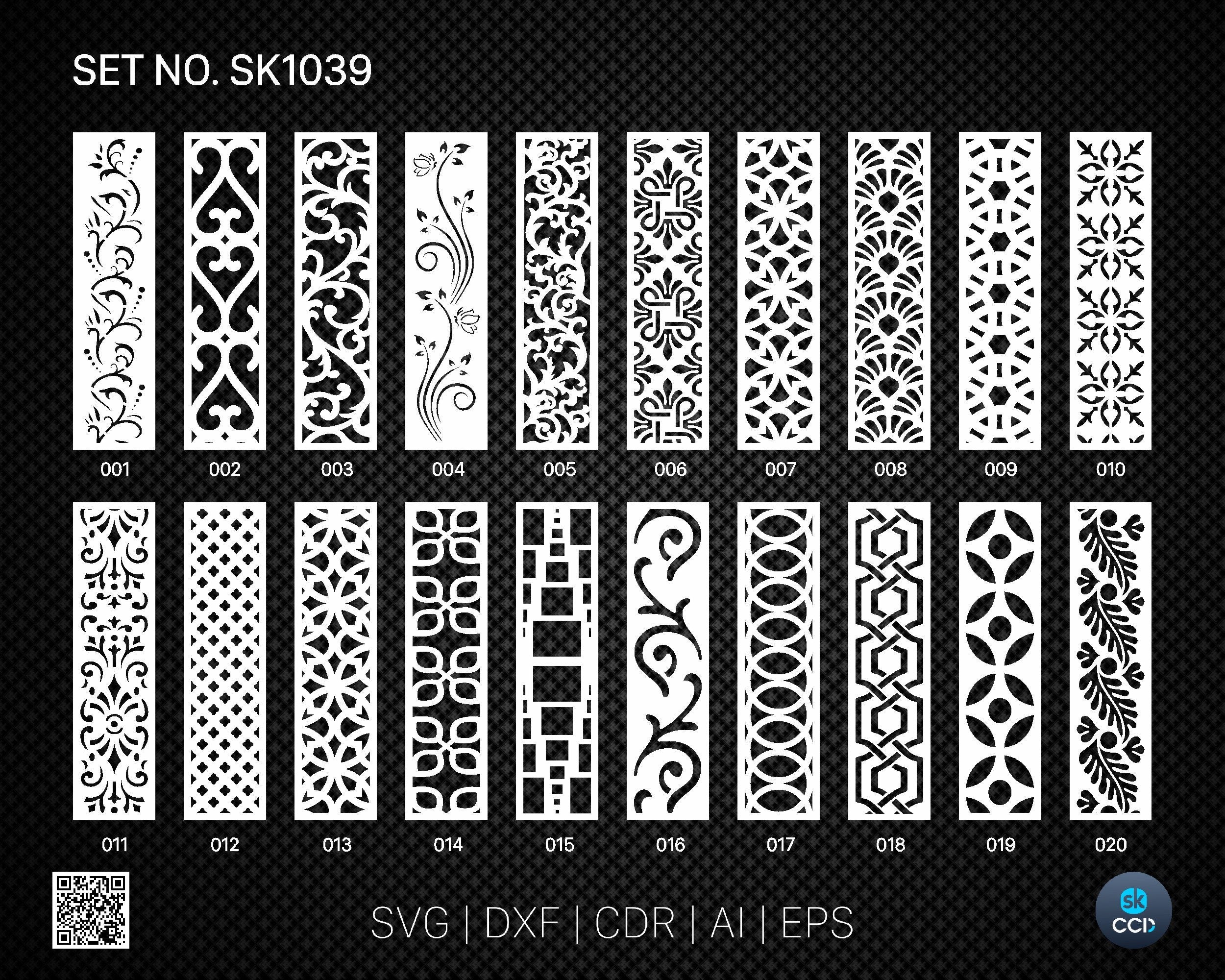 20 Decorative panel | Set SK1039 | Room Divider, Screen, Partitions, Door Panel Laser, Cnc, Plasma, Cricut File CDR, Svg, AI, Dxf, Eps