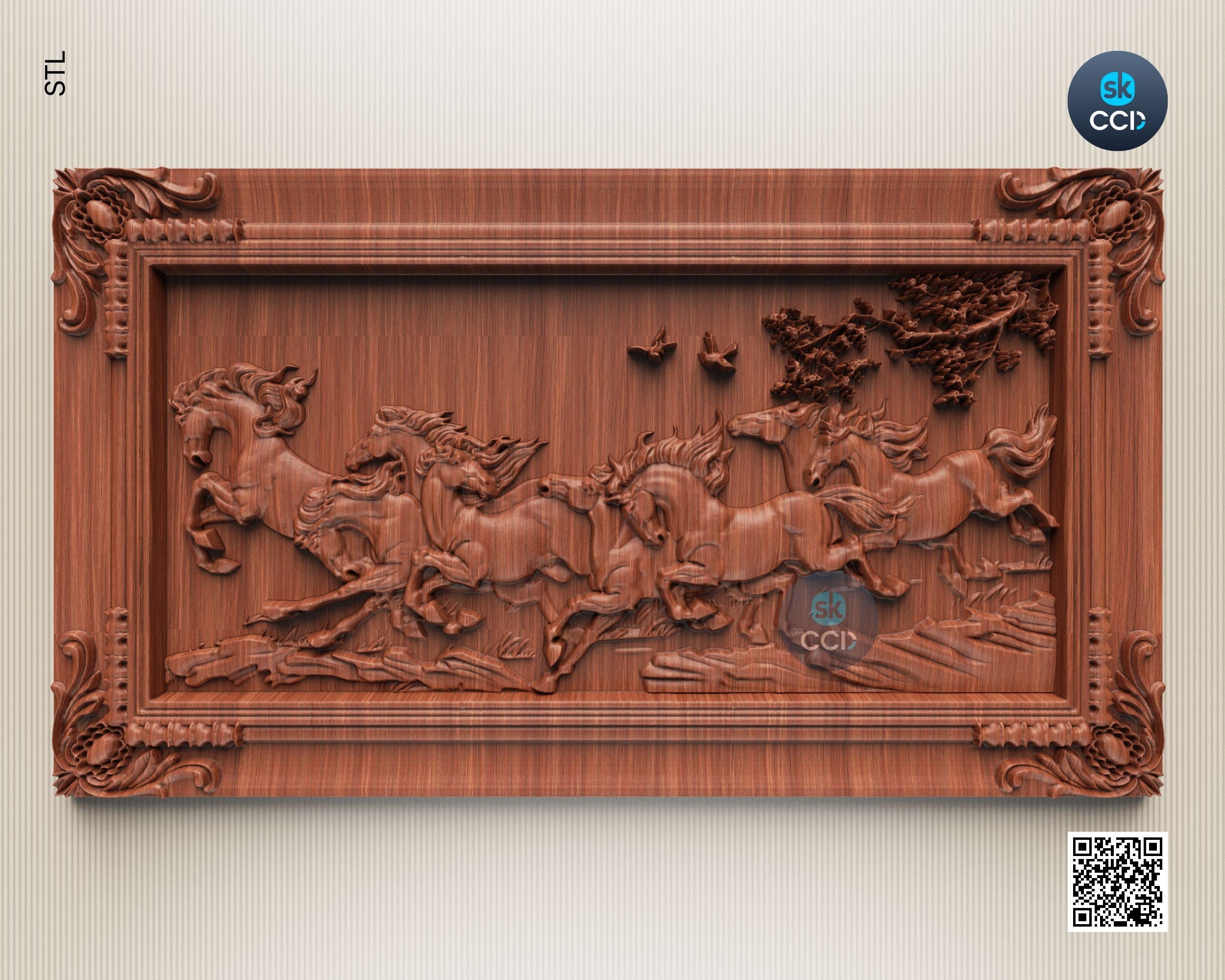 7 Horse 3D Relief Model in STL Format CNC Router Carving Engraving ArtCAM File